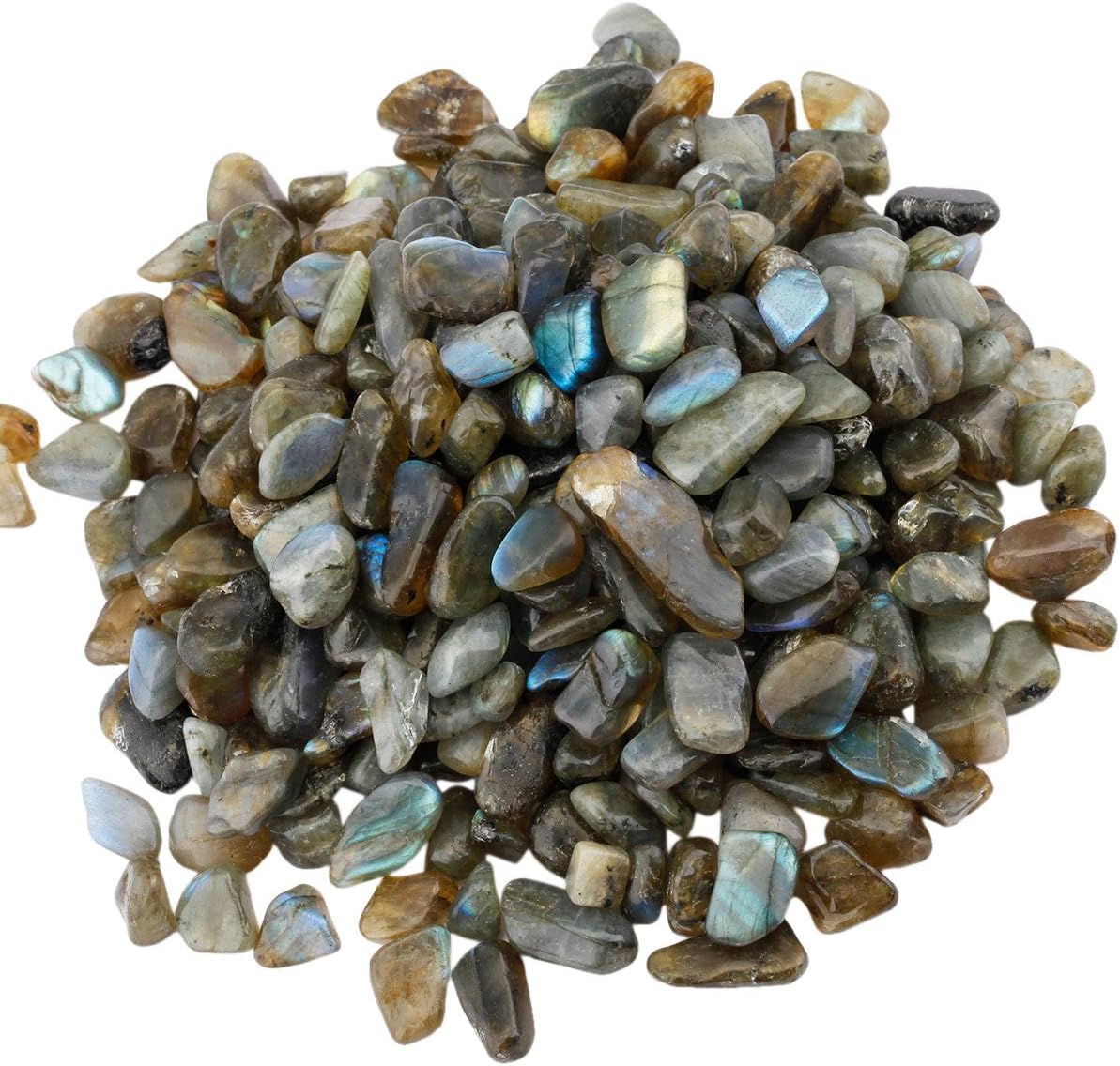 SUNYIK Labradorite Tumbled Chips Stone,Crushed Crystal Quartz Pieces,Irregular Shaped Stones,1pound(about 460 gram)
