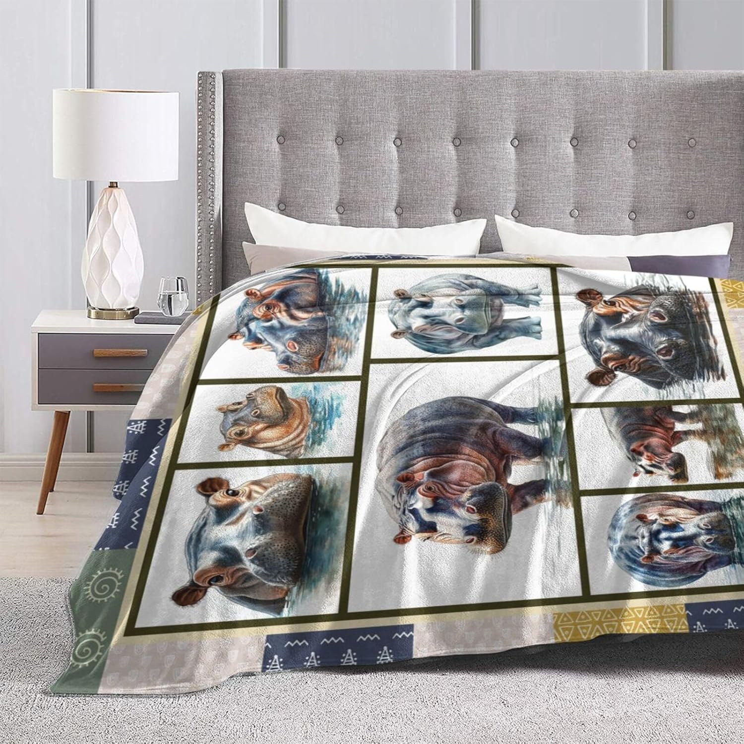 Hippo Blanket Hippos Throw Blanket Flannel Stuff Merch Cozy Decor Fleece Plush Fuzzy Warm Soft Lightweight Bedding Gifts for Lover Girls Women Men Boy Couch Sofa 60"X50"