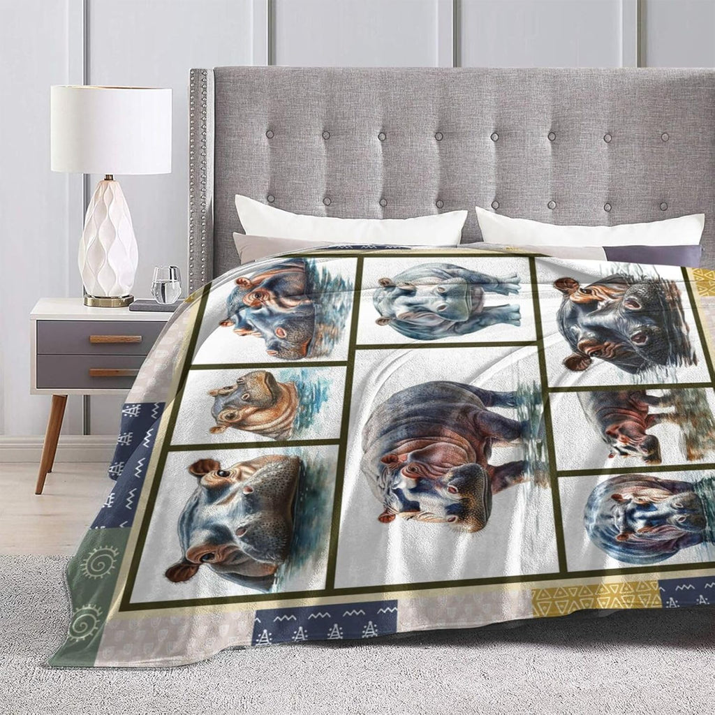 Hippo Blanket Hippos Throw Blanket Flannel Stuff Merch Cozy Decor Fleece Plush Fuzzy Warm Soft Lightweight Bedding Gifts for Lover Girls Women Men Boy Couch Sofa 50"X40"