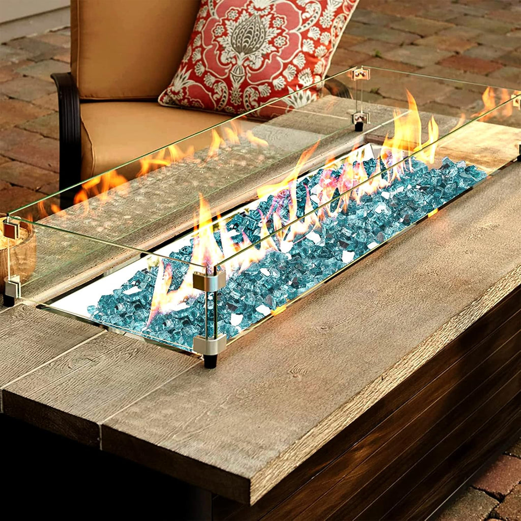 Onlyfire 10 pounds Fire Glass for Propane Fire Pit and Gas Fireplace, 1/4 Inch Reflective Firepit Glass Rocks for Fire Pit Table and Fire Bowl, High Luster Aqua Blue