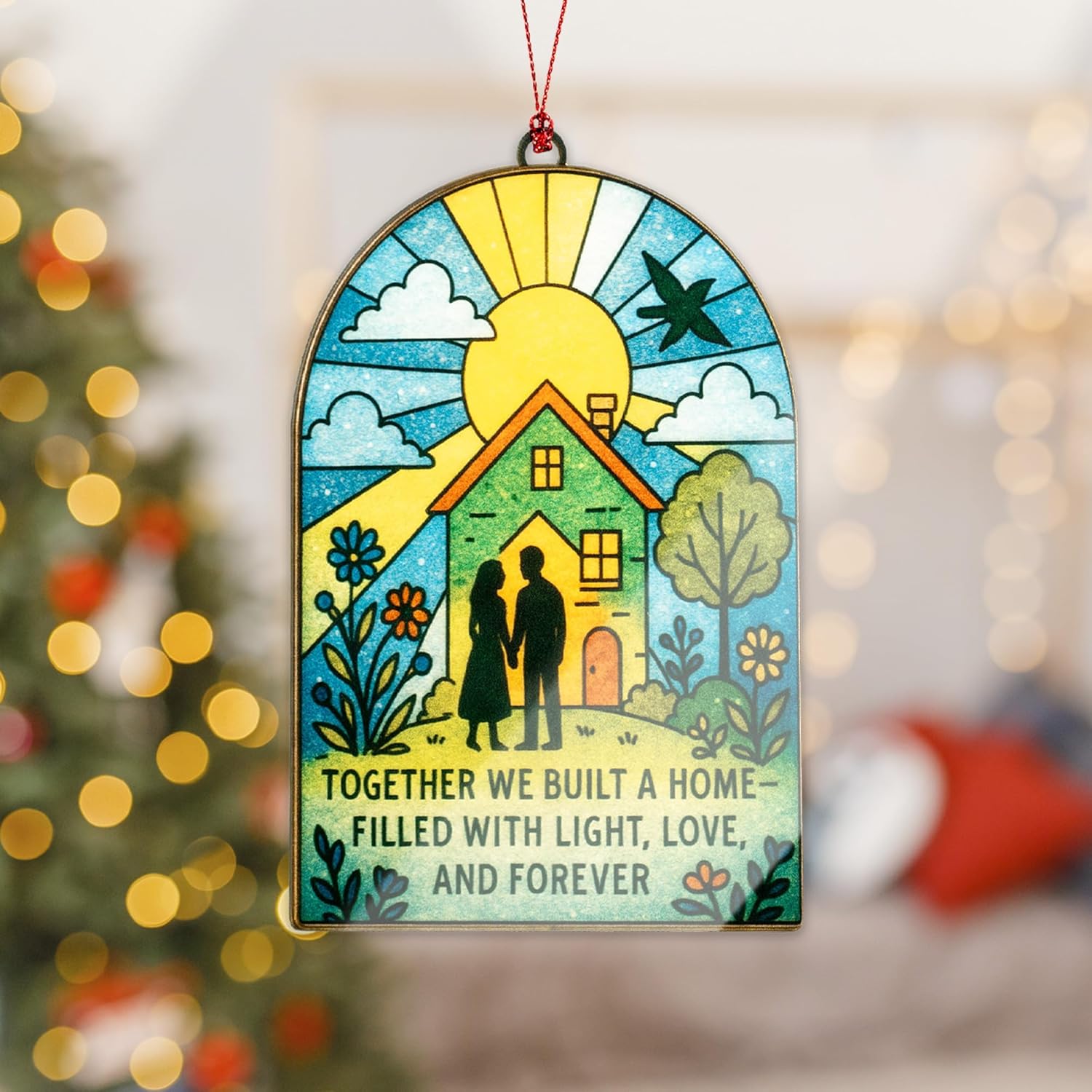 Together We Built a Home Ornament – Couple New Home Gift | Housewarming Keepsake with Love & Forever Card – Stained Glass Effect Hanging Decoration