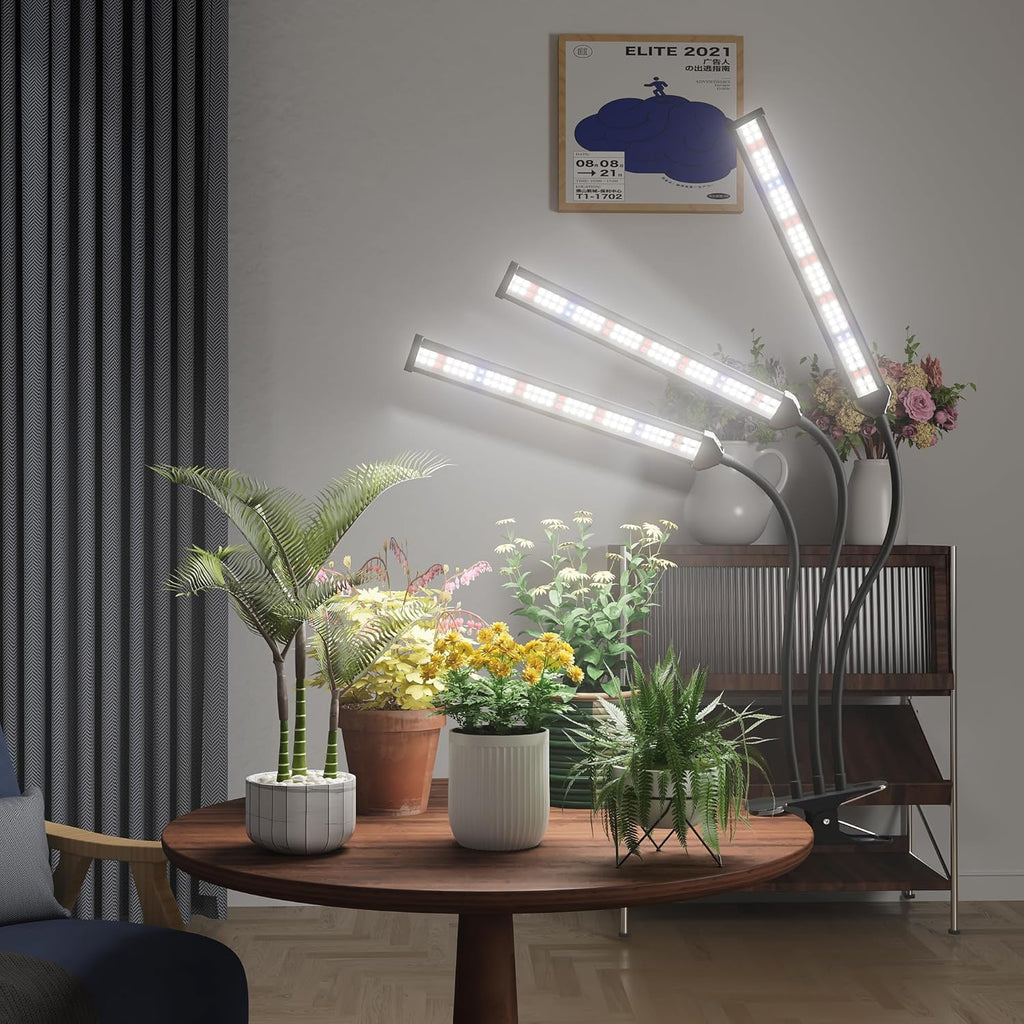 GooingTop Grow Light LED Gooseneck Lamp,Triple-Head Full Spectrum 222 LED Plant Lamp with Red Blue Light Clip-on Desk for Indoor Plants Growing, Auto Timer & Super Bright