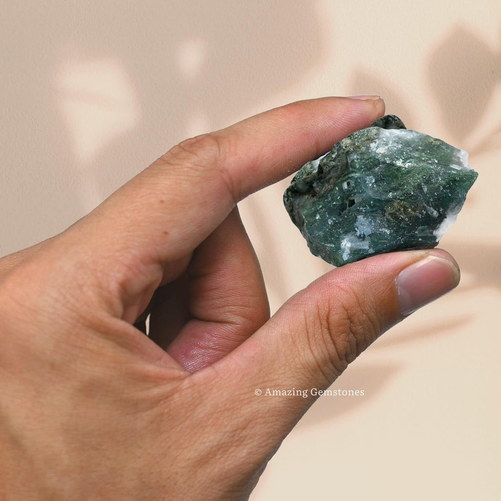 Amazing Gemstone 2 Pieces Moss Agate Raw Crystals and Healing Stones, Natural Rocks for Tumbling and DIY Raw Stones and Crystals