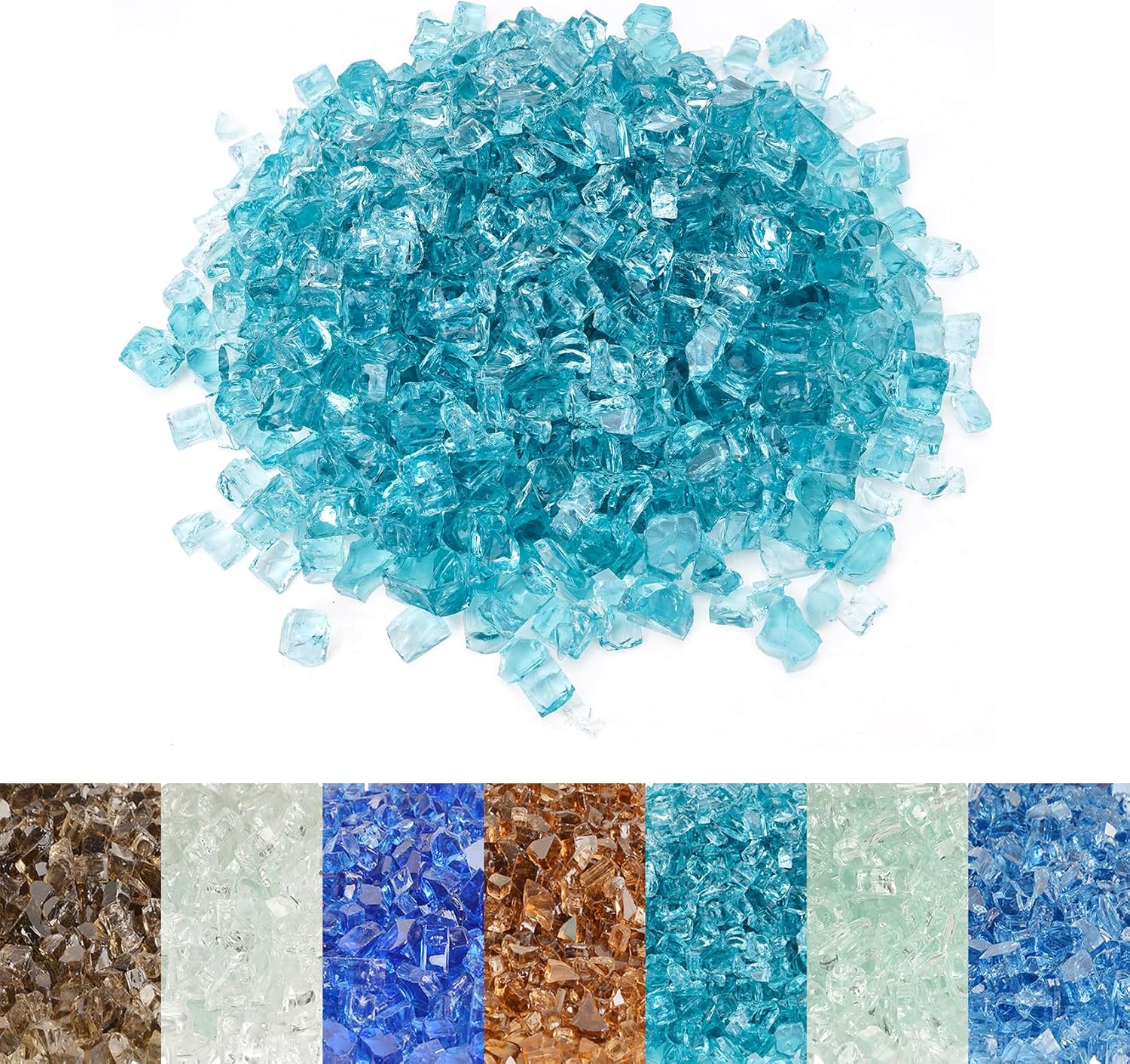 Skyflame High Luster 10-Pound Fire Glass for Fire Pit Fireplace Landscaping (1/2", Aqua Blue)