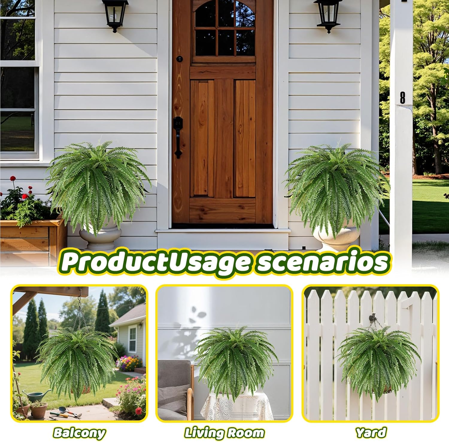 Single Silky 50" Artificial Fern Plant, Large Fake Fern with 116Fronds, Realistic Faux Boston Fern Bush for Outdoors & Indoor, Silk Greenery for Planter, Garden, Office, Home Décor