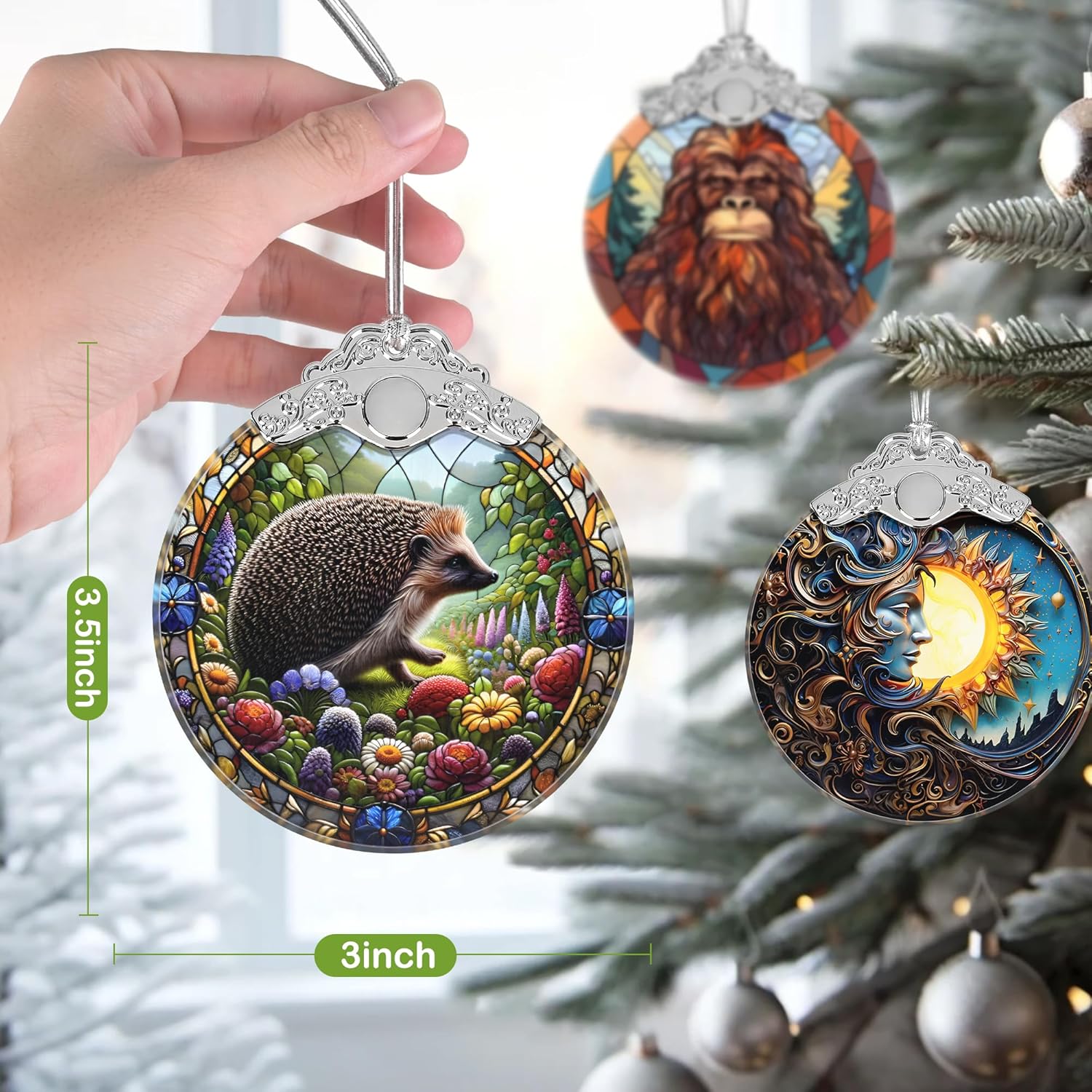 Christmas Ornament, 2025 Ornaments for Christmas Tree, Stained Glass Hanging Ornament, Holiday Ornaments, Unique Gift Idea - Hedgehog