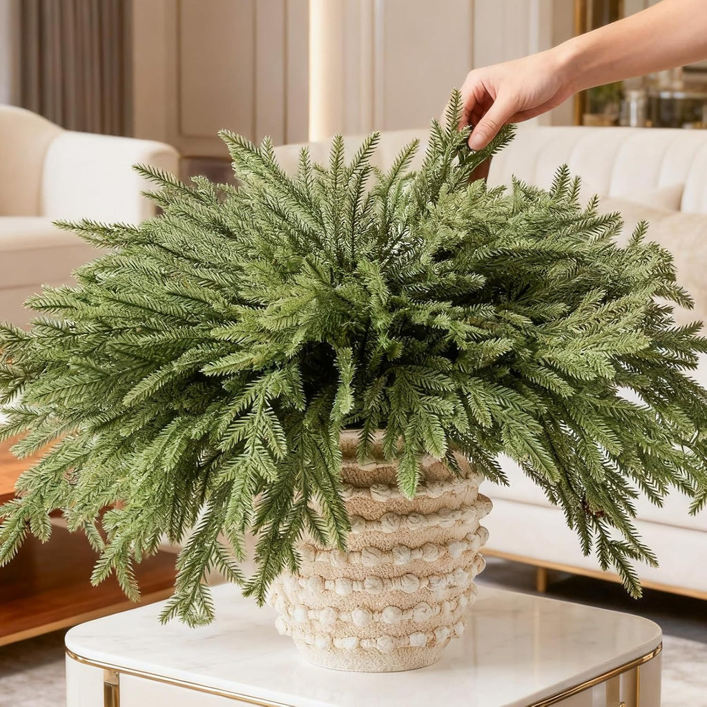 DN DECONATION Artificial Christmas Norfolk Pine Stems, Faux Pine Branches 22.4" 12PCS - Real Touch PE Greenery Fake Pine Needles for Vase Arrangements, Winter, Holiday Indoor Outdoor Home Decor