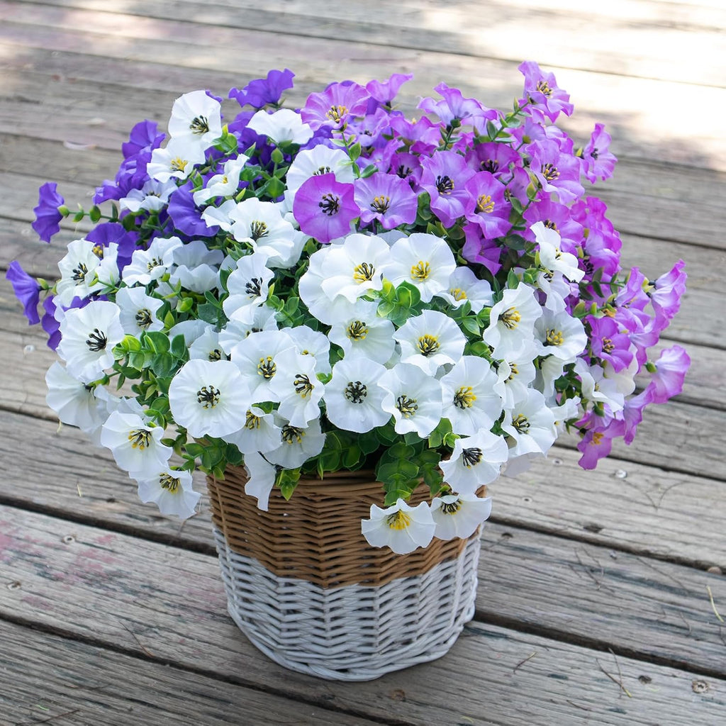 Artificial Flowers for Outdoors,UV Resistant Artificial Outdoor Flowers,Not-Fading Faux Flowers for Outdoor Planters for Front Door Porch Yard Patio Garden Home Decor,12 Bundles Mix 3 Colors