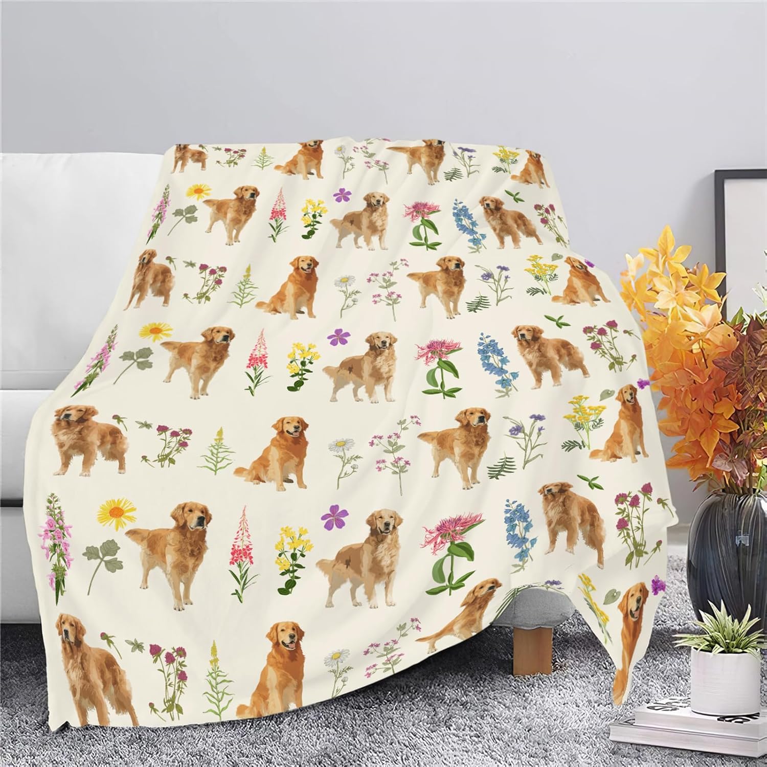 Golden Retriever Throw Blanket Golden Retriever Puppy Stuff Gifts for Dog Lover Kids Girls Boys Adults Women Men Soft Cozy Warm Plush Fluffy Fuzzy Fleece Blanket Decor 60''X80''