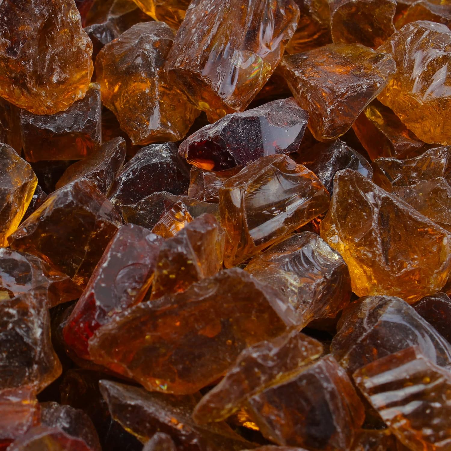Fire Pit Glass - Fire Glass for Fire Pit - Firepit Glass Rock - Glass Stones - Fire Pit Glass Rocks - Gas & Propane Fire Pit & Fireplace Glass (50 Pound, Light Amber)