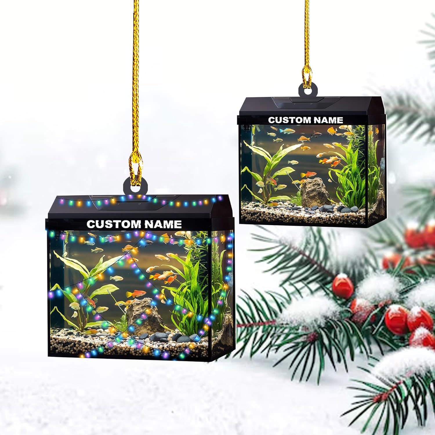 Personalized Aquarium Christmas Ornament, Fish Christmas Ornament, Gift for Fish Lover, Custom Aquarium Christmas Tree Keepsake, Kids First Gift Ideas, Pet Kids Ornament (AFT8)