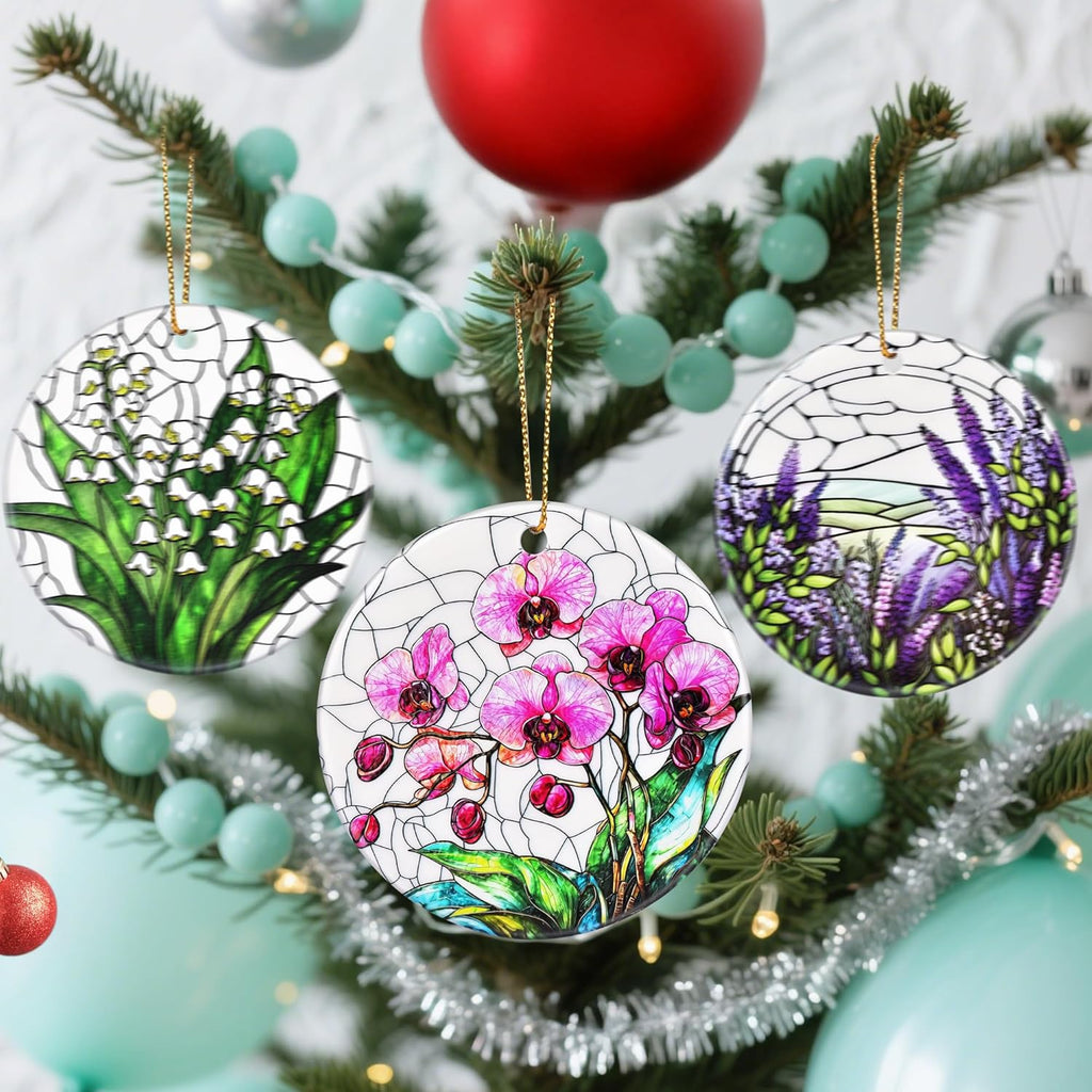 Christmas Ornaments, Dodosky 2.8in Ceramic Orchid Flower Ornament, Xmas Decor, Christmas Tree Ornaments, Xmas Decorations for Tree, Holiday Ornament, Orchid Gifts, Gifts for Women, Mom, Flower Lovers