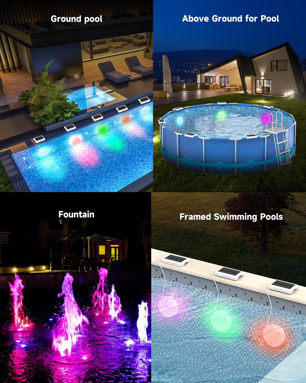 Solar Pool Lights, Rechargeable Submersible LED Lights with Remote, IP68 Waterproof Built-in Magnet Solar Underwater Light for Above Ground/Inground Pools, Pond Decoration(2 Pack)