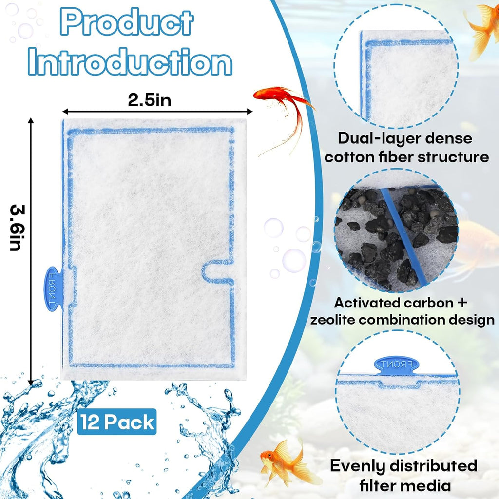 Small Filter Cartridges Compatible with Aqueon Filters (12 Pack), Aquarium Filter Cartridge Replacement for QuietFlow E Internal Power Filter Size 10 and Minibow Aquarium Filters Size 1/2.5/5 Gallon