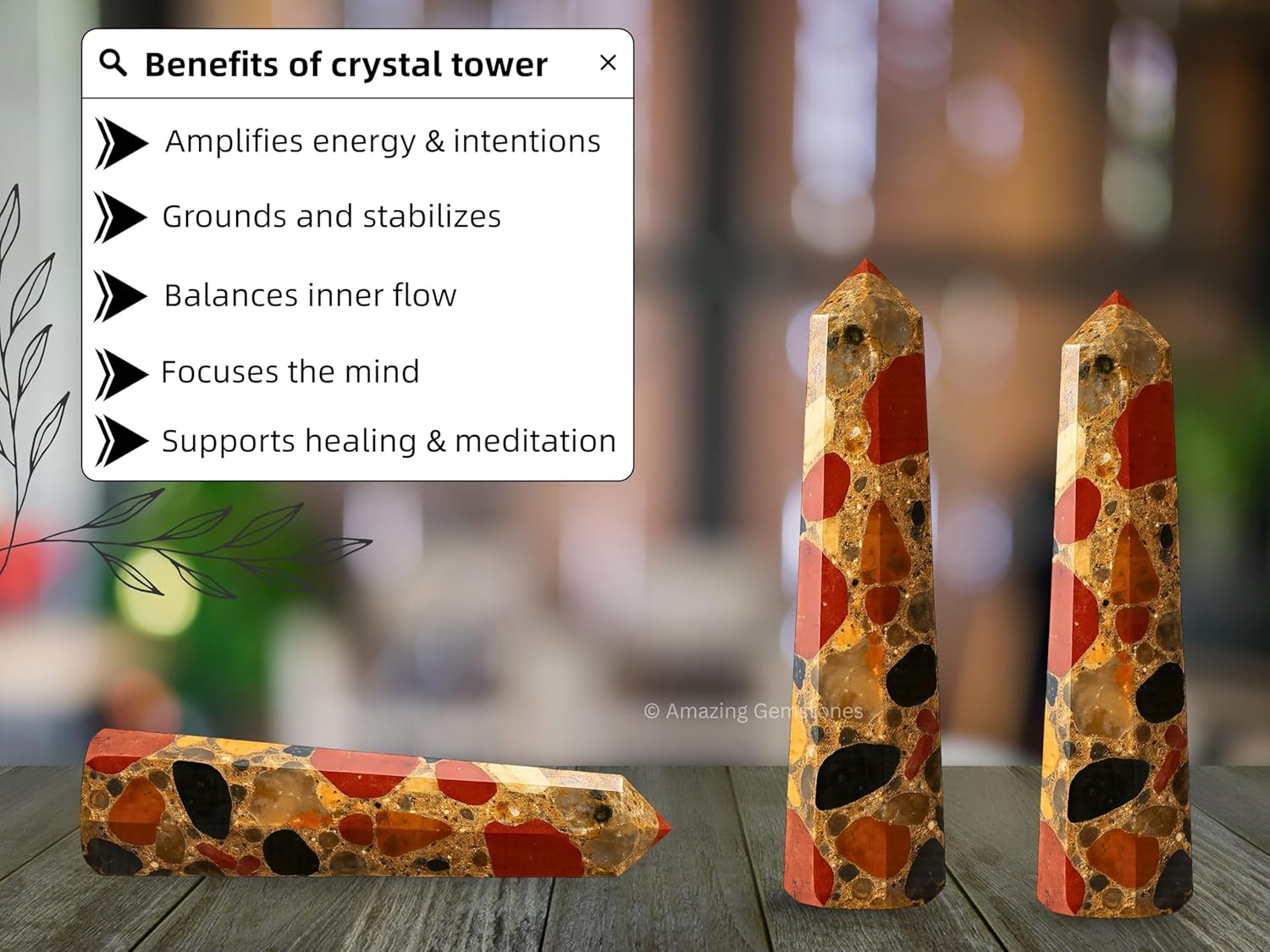 Amazing Gemstone Spotted Jasper Crystal Towers - Natural Healing Crystal Point Obelisk for Reiki Healing and Crystal Grid (3 Inch)