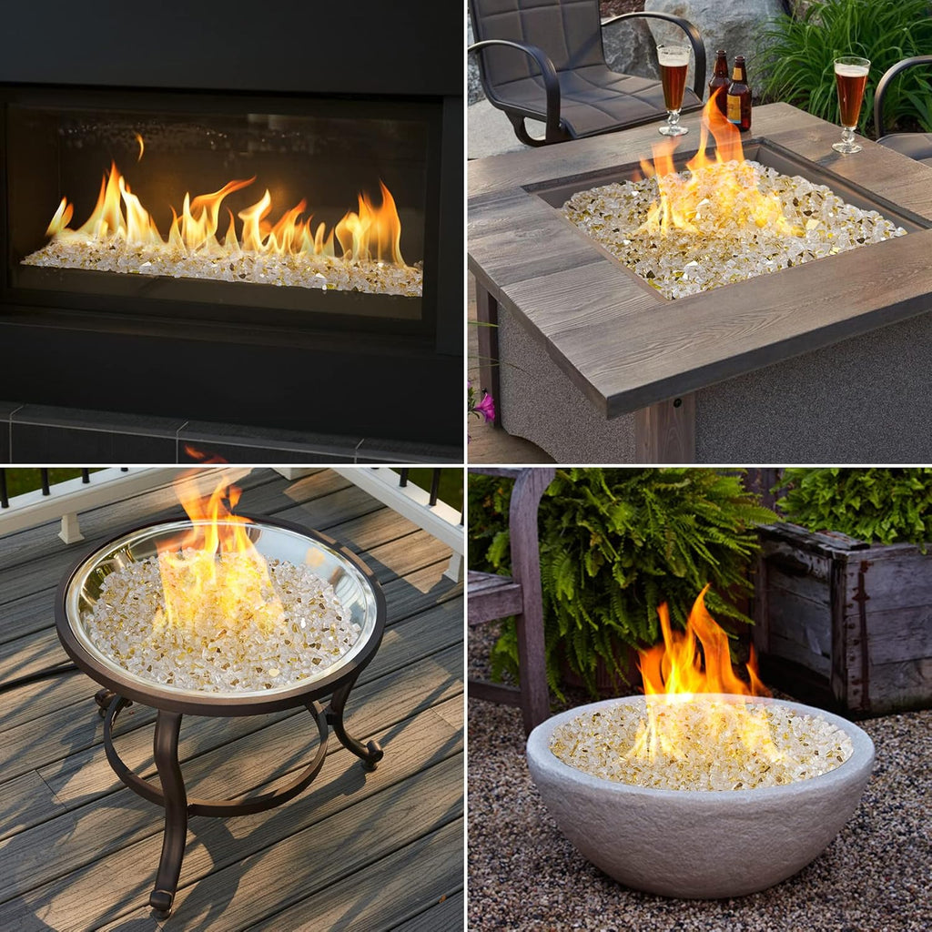 Onlyfire 10 pounds Fire Glass for Propane Fire Pit and Gas Fireplace, 1/2 Inch Reflective Firepit Glass Rocks for Fire Pit Table and Fire Bowl, High Luster Gold