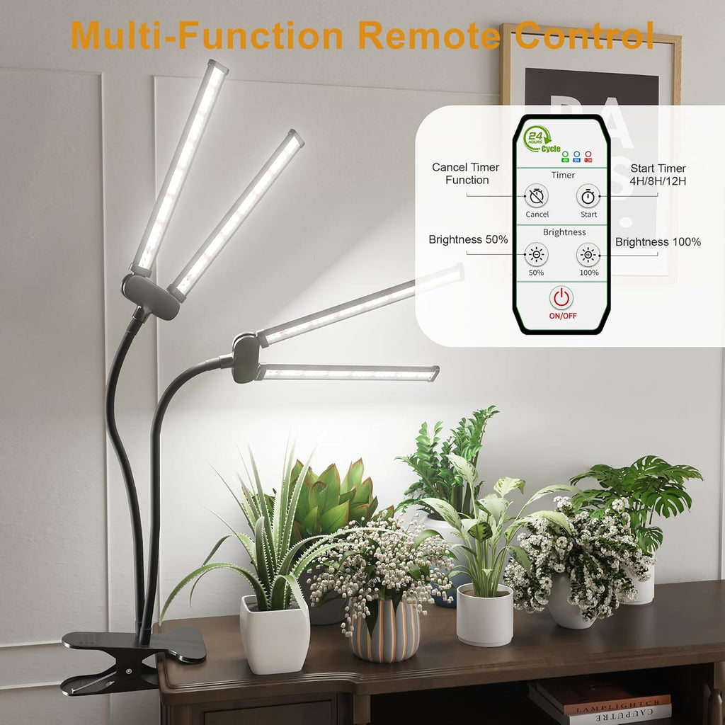 Juhefa LED Grow Light,Super Bright 6000K White Full Spectrum Clip Plant Growing Lamp with Rotatable Dual Head for Indoor Desk Plants,Dimmable & Timer 4/8/12H,High Power Output for Faster Growth,2-Head
