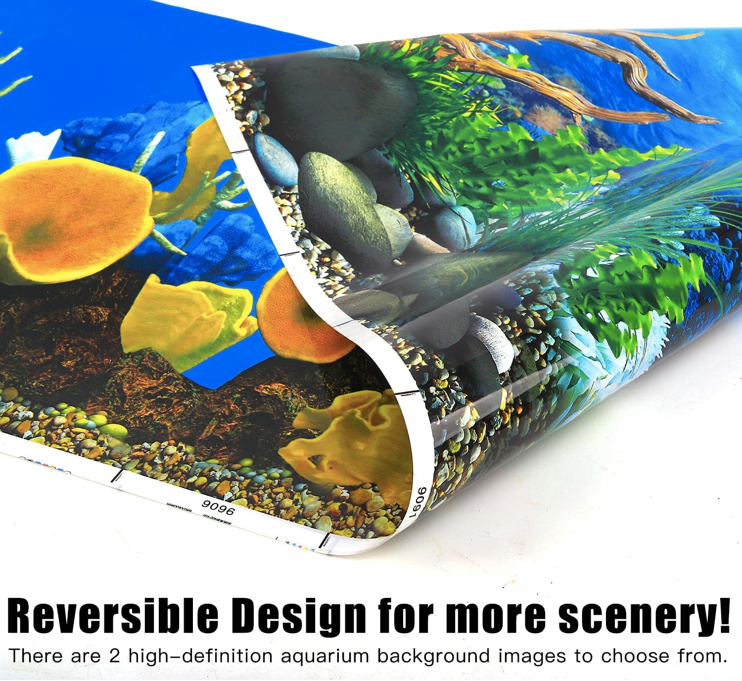 Lainrrew Aquarium Background Poster HD, Dual-Sided Water Plants & Fish Tank Landscape, 16"x40", Vivid Marine Life, Waterproof Scenery, Easy to Install, Durable Tank Decor (Type 3)