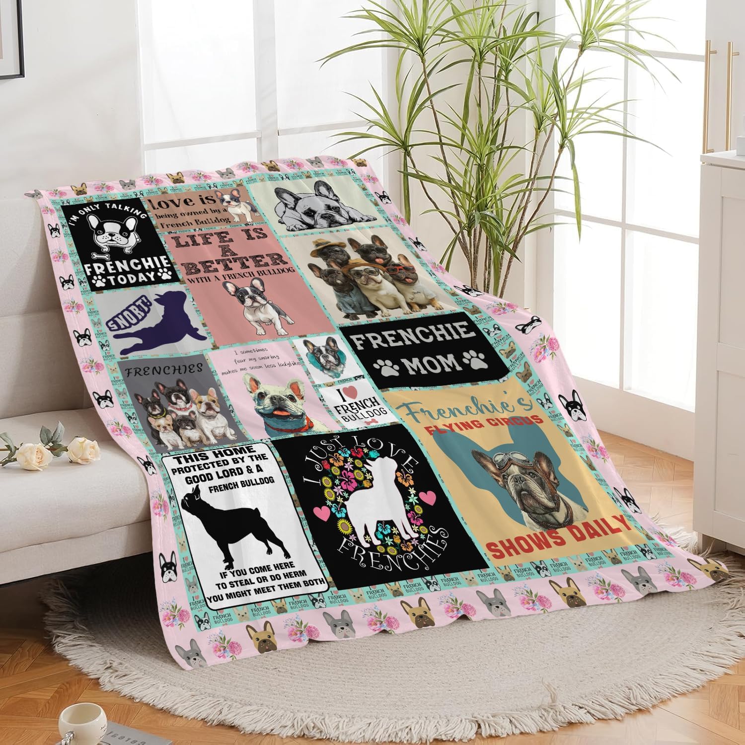 Boston Terrier Throw Blanket French Bulldog Frenchie Puppy Stuff Gifts for Dog Lover Kids Girls Boys Adults Women Men Soft Cozy Warm Plush Fluffy Fuzzy Fleece Blanket Decor 50''X60''