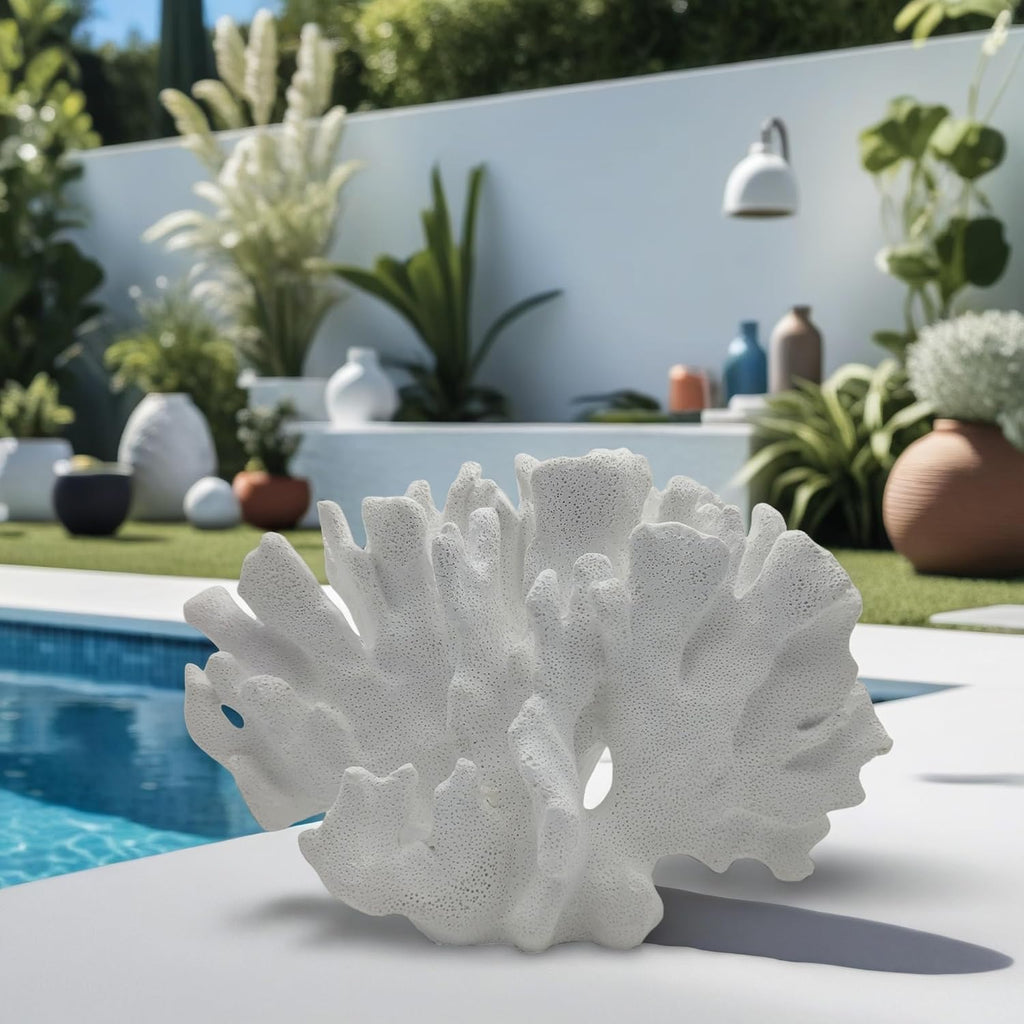 Coral Reef Decor Home Statue,Coastal Beach Nautical Decor,Aquarium、Desk、Bathroom、Room、Shelf Statue,Ocean Themed Gifts (D-White)