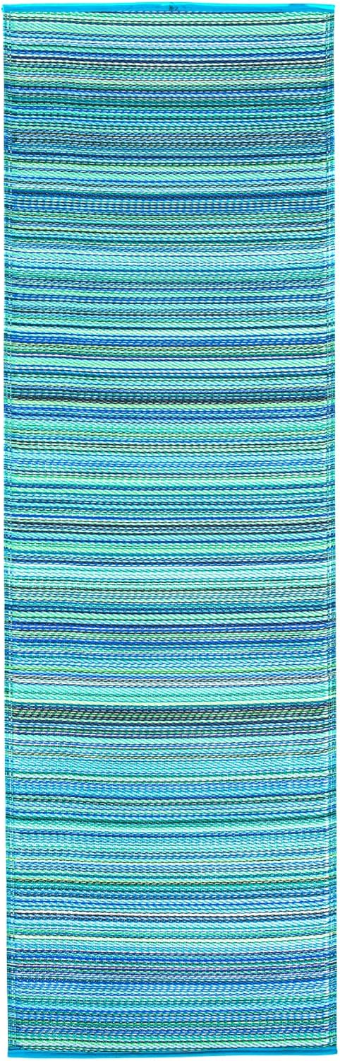 Fab Habitat Outdoor Rug - Waterproof, Fade Resistant, Crease-Free - Premium Recycled Plastic - Striped - Porch, Deck, Balcony, Hallway, Poolside - Cancun - Turquoise & Moss Green - 2.5 x 8 ft Runner