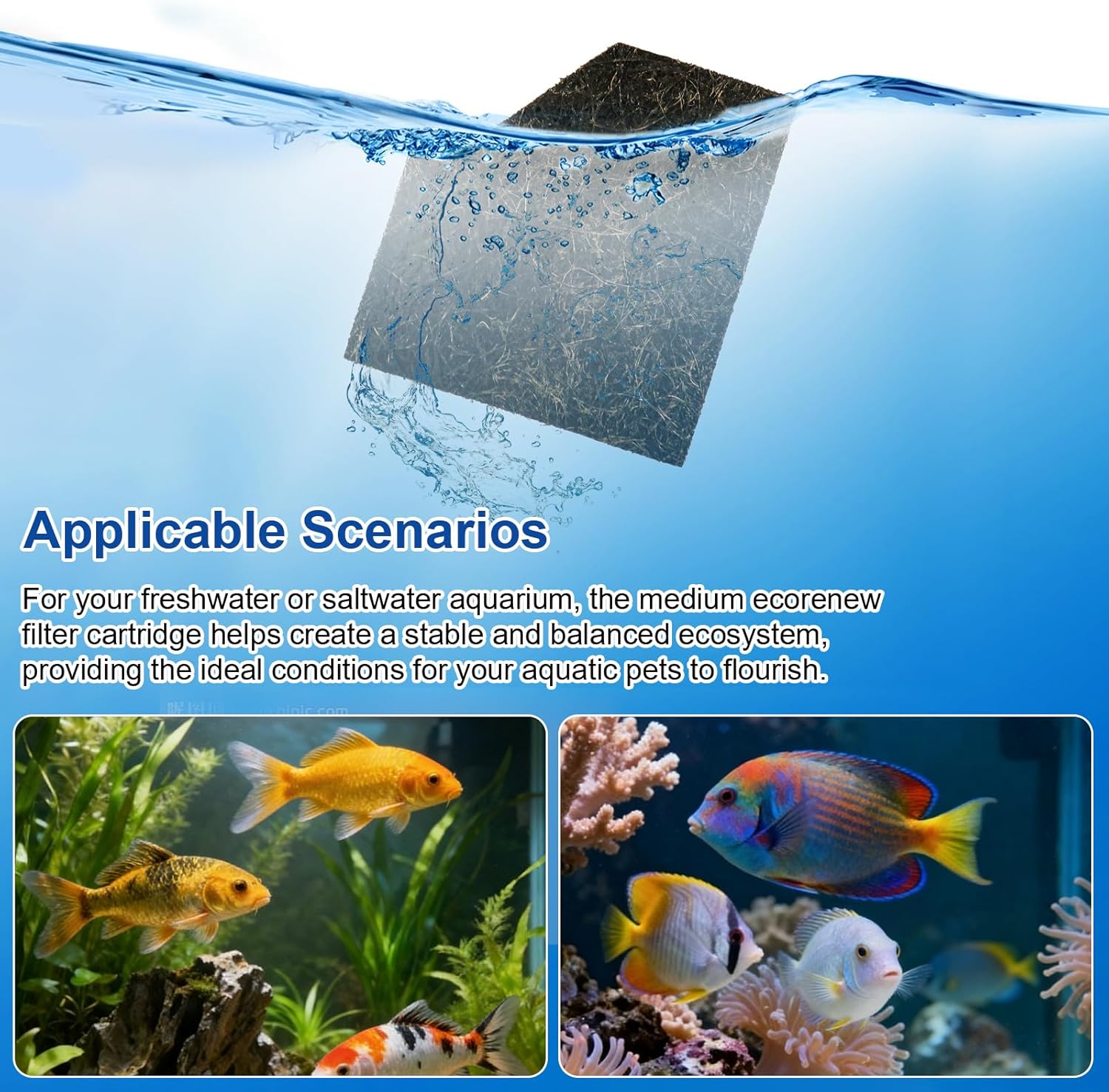 Medium Aquarium EcoRenew Filter Cartridges for Aqueon QuietFlow Internal Filter with SmartClean Technology 30G and SmartClean Filters 10-20G, Replacement Fish Tank Filters 6 Pcs