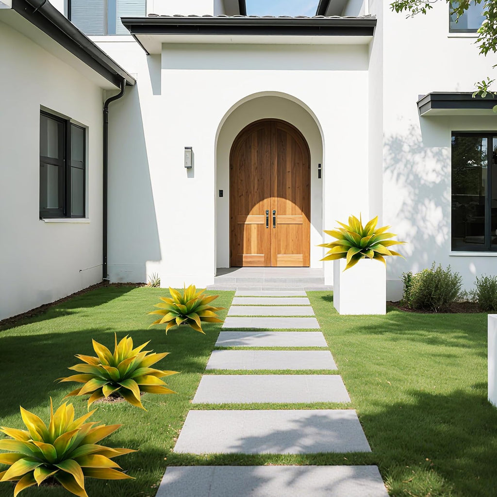 Artificial Plants Outdoors Faux Agave Fake Greenery Outdoor Artificial Plant 28" Fake Plant for Indoor Home Decor Plastic Plant Outdoor Decor Front Porch Decor Faux Cactus(Yellow 2Pcs)No Vase