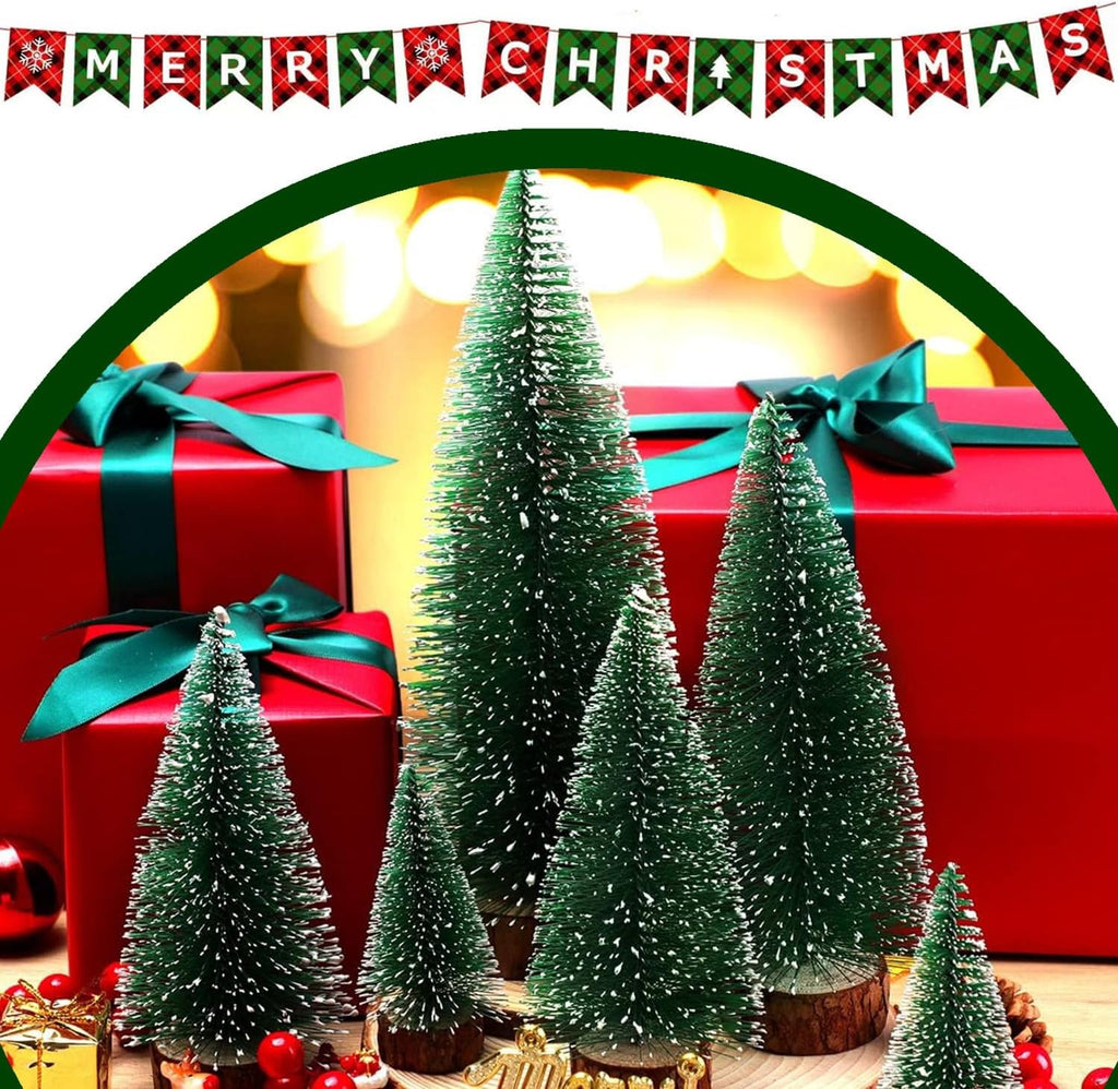 Small Christmas Trees, 6pcs Mini Christmas Tree, Artificial Bottle Brush Christmas Trees, Mini Pine Tree Tabletop Decor with Wooden Bases for Home Table Xmas Decorations