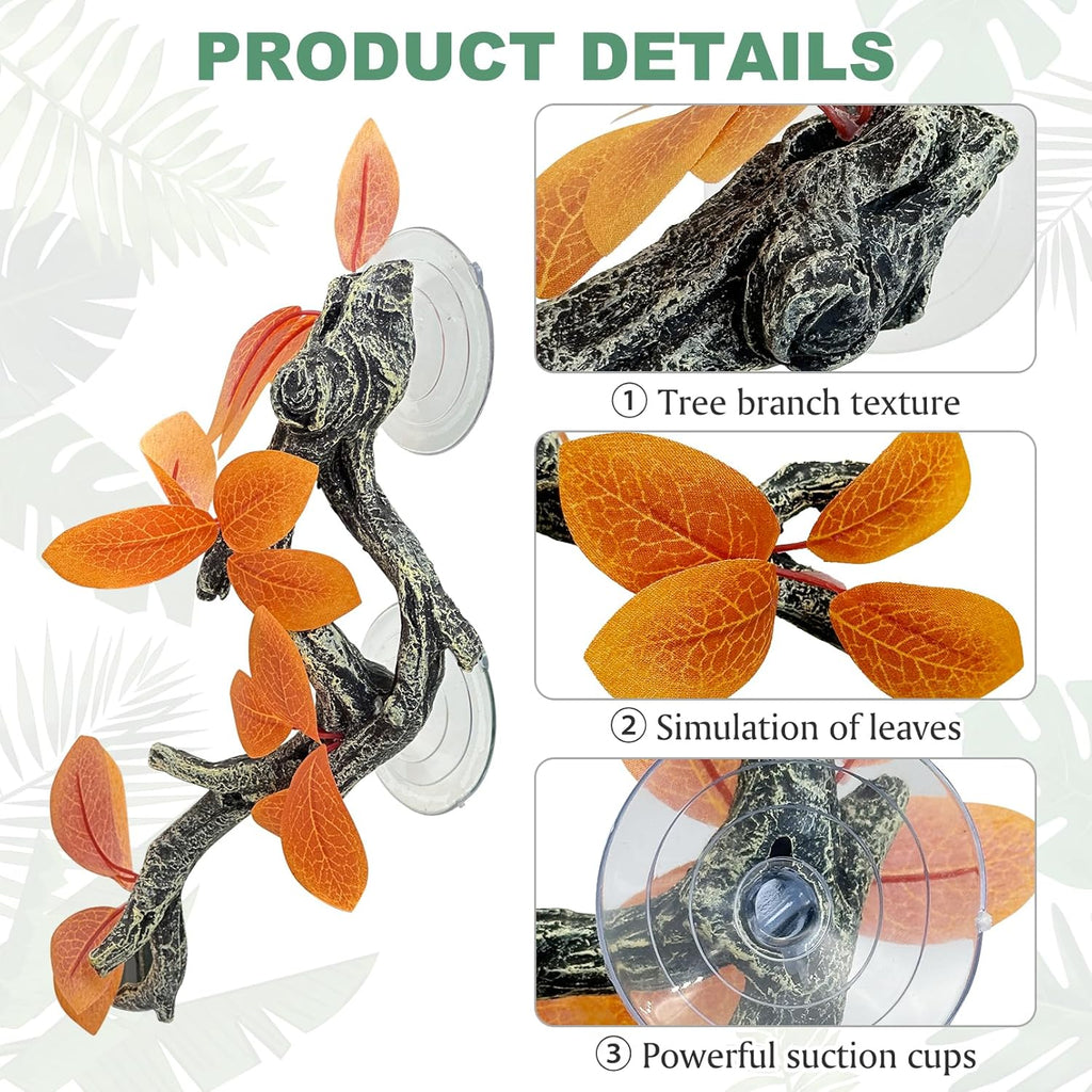 Fhiny Snake Climbing Branch, 2 PCS Resin Reptile Branches for Climbing with Suction Cups Reptile Tank Decor Accessories Frog Terrarium Plants for Corn Snake Frog Bearded Dragon Lizard Gecko
