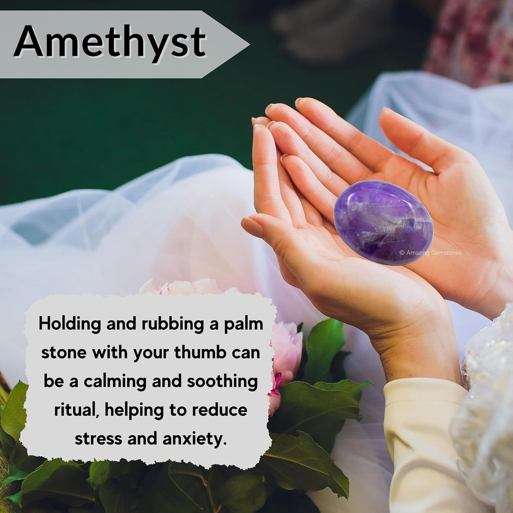 Amazing Gemstone Amethyst Crystals and Healing Stones - Large Palm Stone Crystals Piedra - Crystal for Good Luck, Balanced Positive Energy, Meditation - Unique Stocking Stuffers Gifts for Women, Men