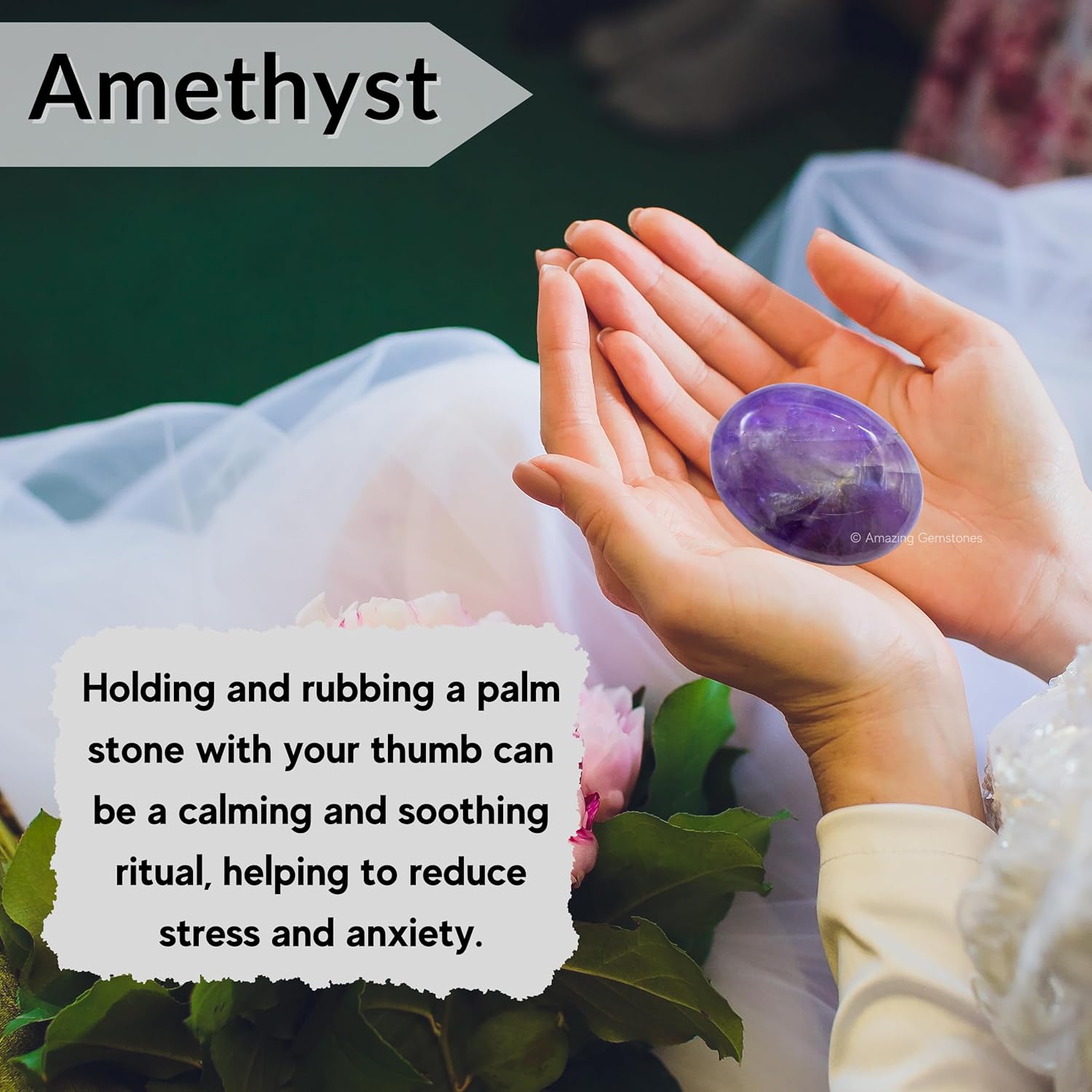 Amazing Gemstone Amethyst Crystals and Healing Stones - Large Palm Stone Crystals Piedra - Crystal for Good Luck, Balanced Positive Energy, Meditation - Unique Stocking Stuffers Gifts for Women, Men