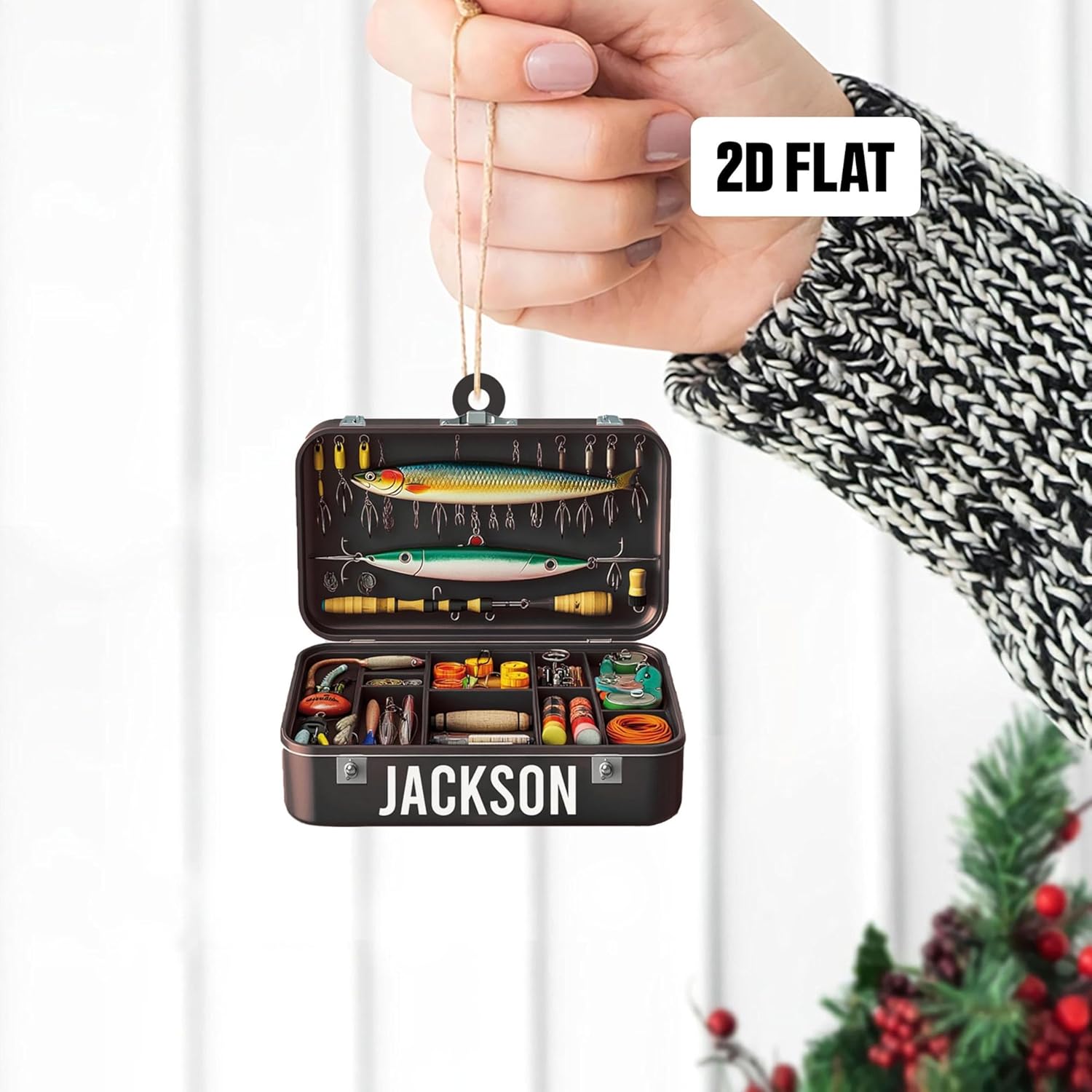Custom Fishing Tackle Box Ornament, Fisherman 2D Ornament, Dad Fishing Christmas Ornaments, Custom Ornaments for Him, Personalized Gifts for Him, Christmas Hanging Decor 02