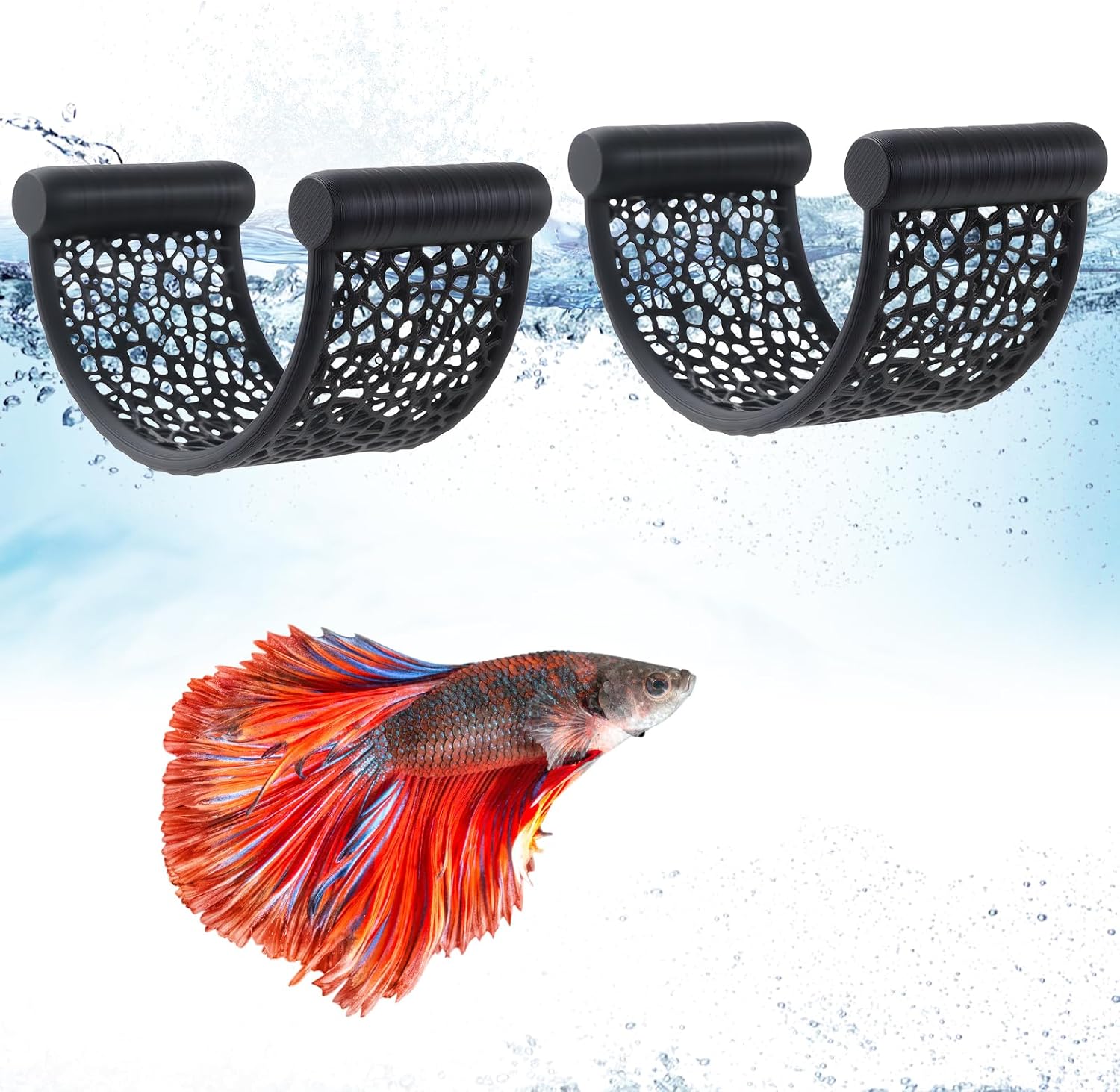 2 Pack Floating Betta Hammock Leaf Bed – Resting Platform for Betta Fish, Shrimp & Small Fish | Compact Aquarium Decor for Nano Tanks, Low Flow Aquariums & Aquascape Setup (Black)
