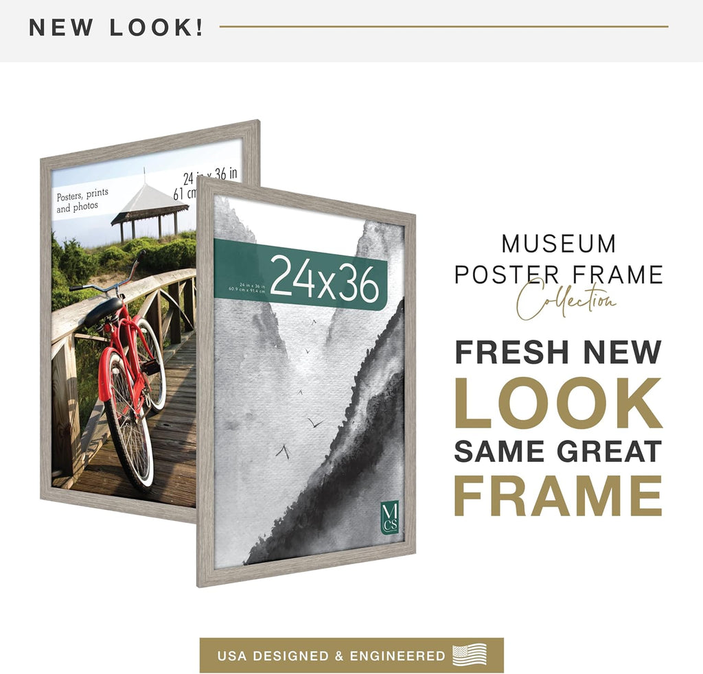 MCS Museum Poster Frame 24x36 Barnwood, Vertical & Horizontal Wall Hanging Large Picture Frame for Photos, Posters & Art Prints (1-Pack)