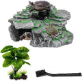 Turtle Basking Platform, Reptile Habitat Hideout, Decorative Resin for Aquarium & Terrarium, Including Artificial Plant and Cleaning Brush.(C-Medium-Black)