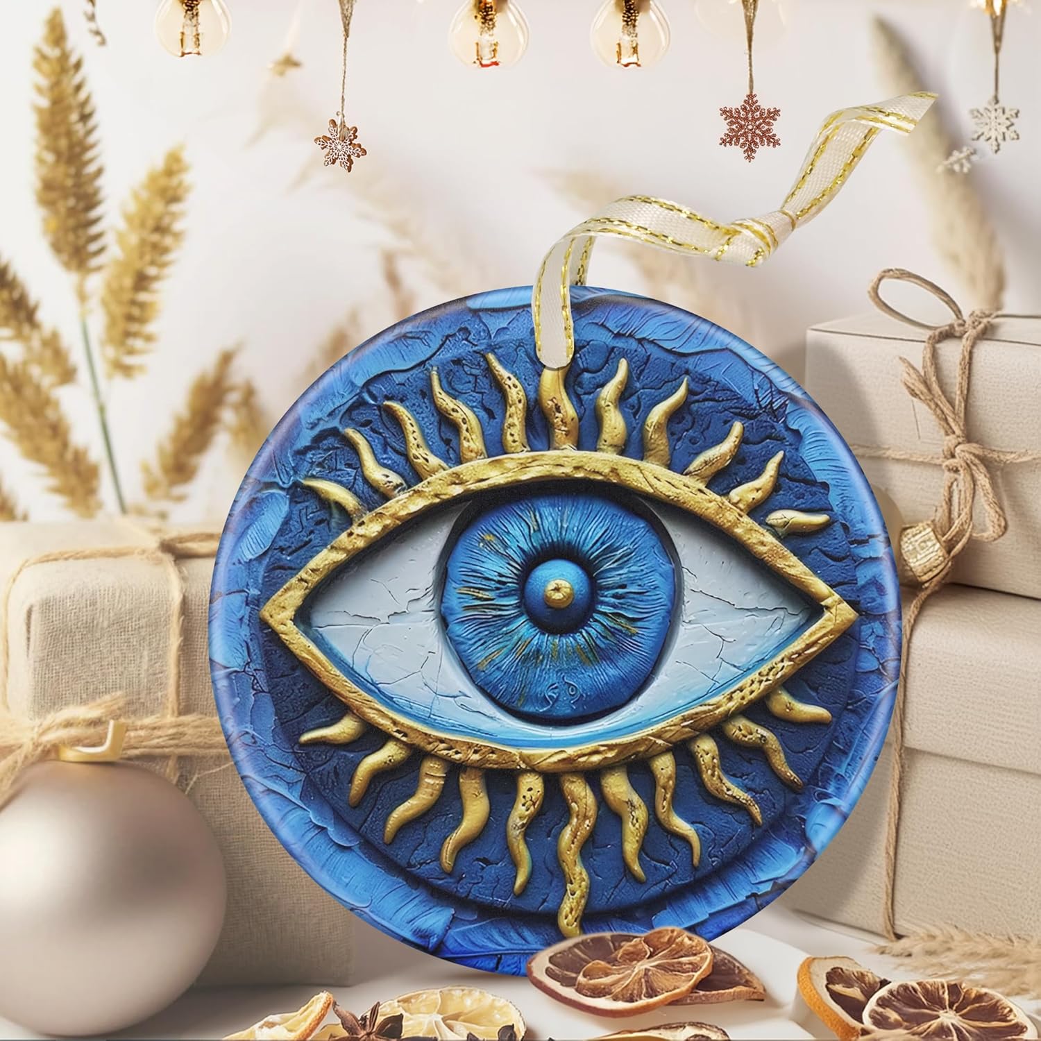 3.5" Ceramic Christmas Ornaments, Christmas Tree Ornaments, Heirloom Keepsake, Gift Exchange, Gift Idea, Bauble Present - Greek Evil Eye