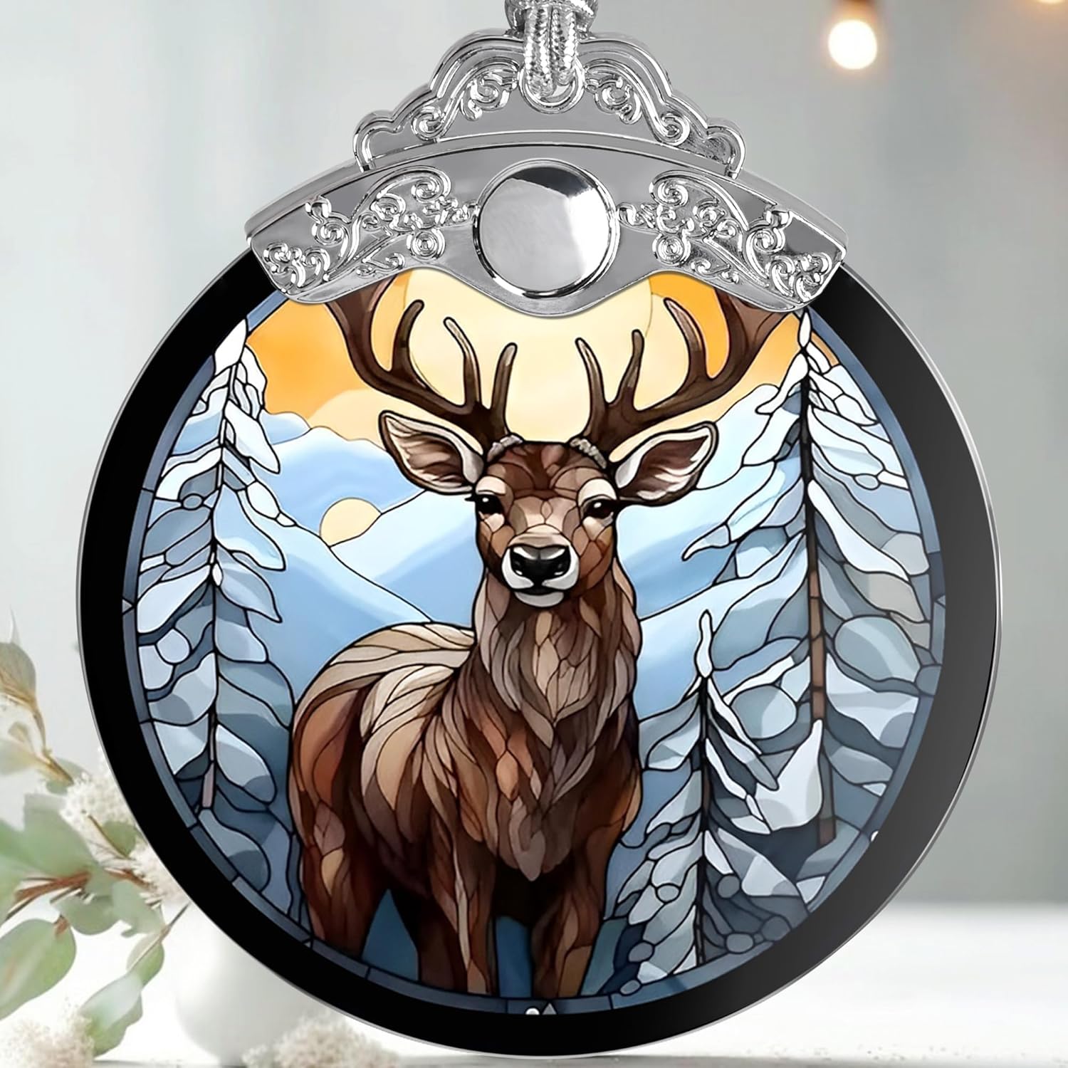 Stained Glass Christmas Ornament, Jocidea Deer Christmas Decorations, Christmas Tree Ornament, Deer Lovers Gifts, Holiday Decor and Xmas Gifts Ideas