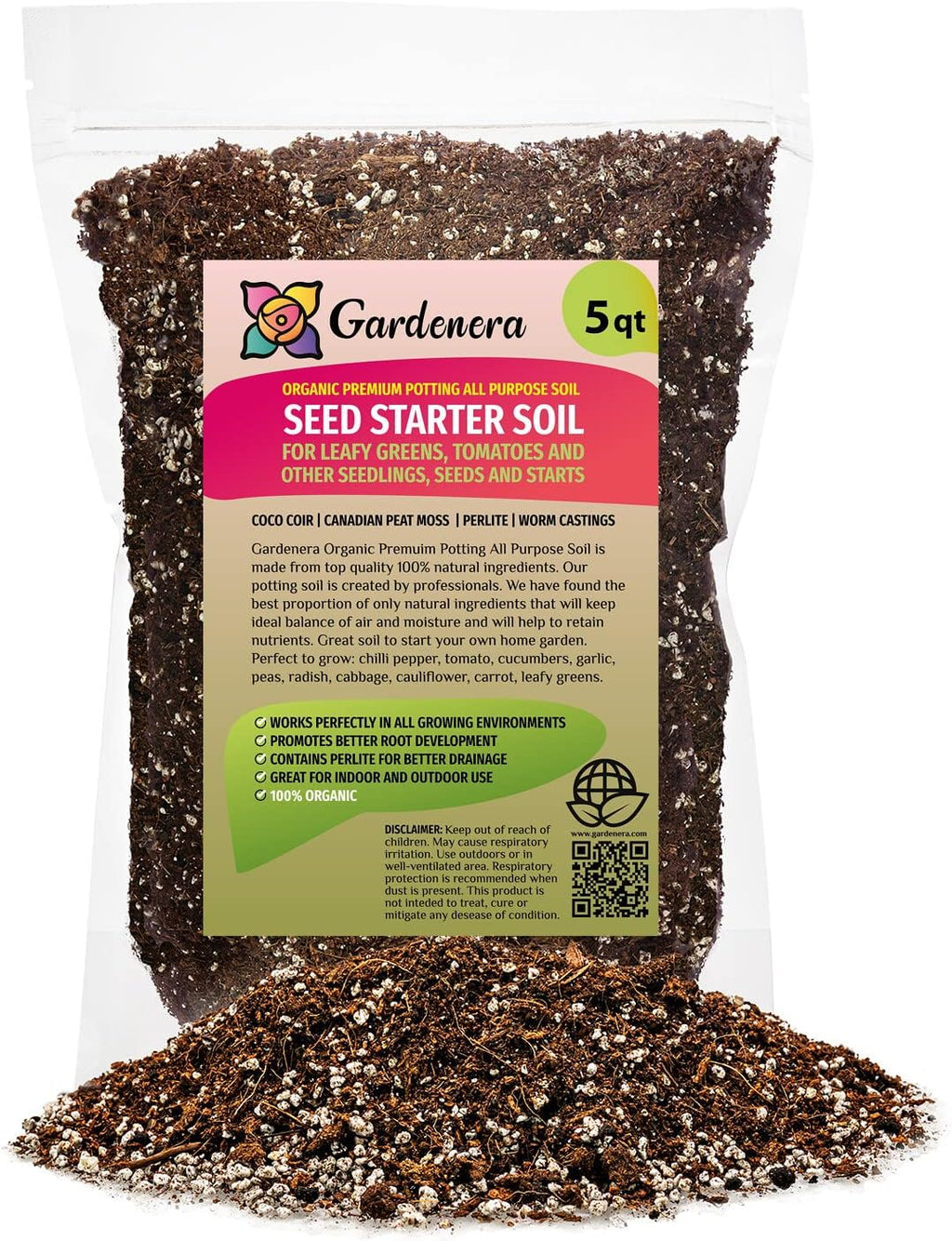 Premium Organic Seed Starter Soil - 5 Quart - All-Purpose Organic Potting Soil for Happy Seedlings and Plants by Gardenera