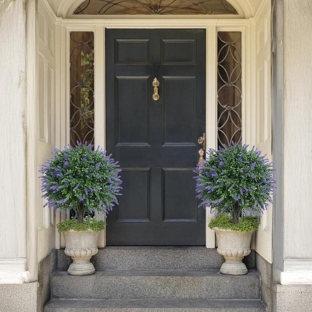Set of 2 Artificial Lavender Boxwood Topiary Ball Bush for Outdoor with Ground Spike 22", UV Resistant Faux Greenery Shrubs, Fake Boxwood Plants for Indoor, Garden, Yard, Porch, Patio Decor