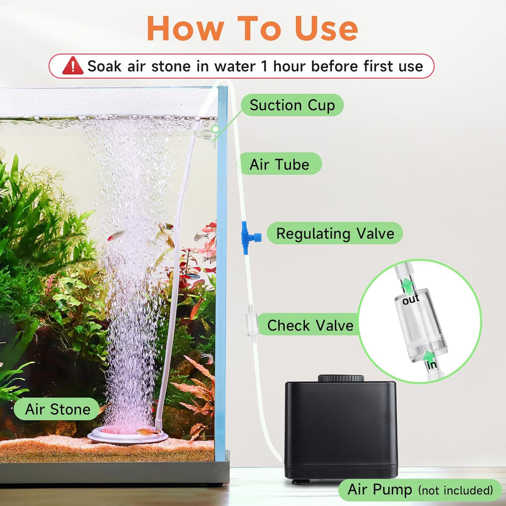 hygger Aquarium Air Stone, 3.4 Inch Nano Air Stone Makes Super Tiny Bubbles, Ultra Quiet Dissolved Oxygen Diffuser Small Airstone with Stainless Steel Base for Aquarium, Fish Tank & Hydroponic, Round