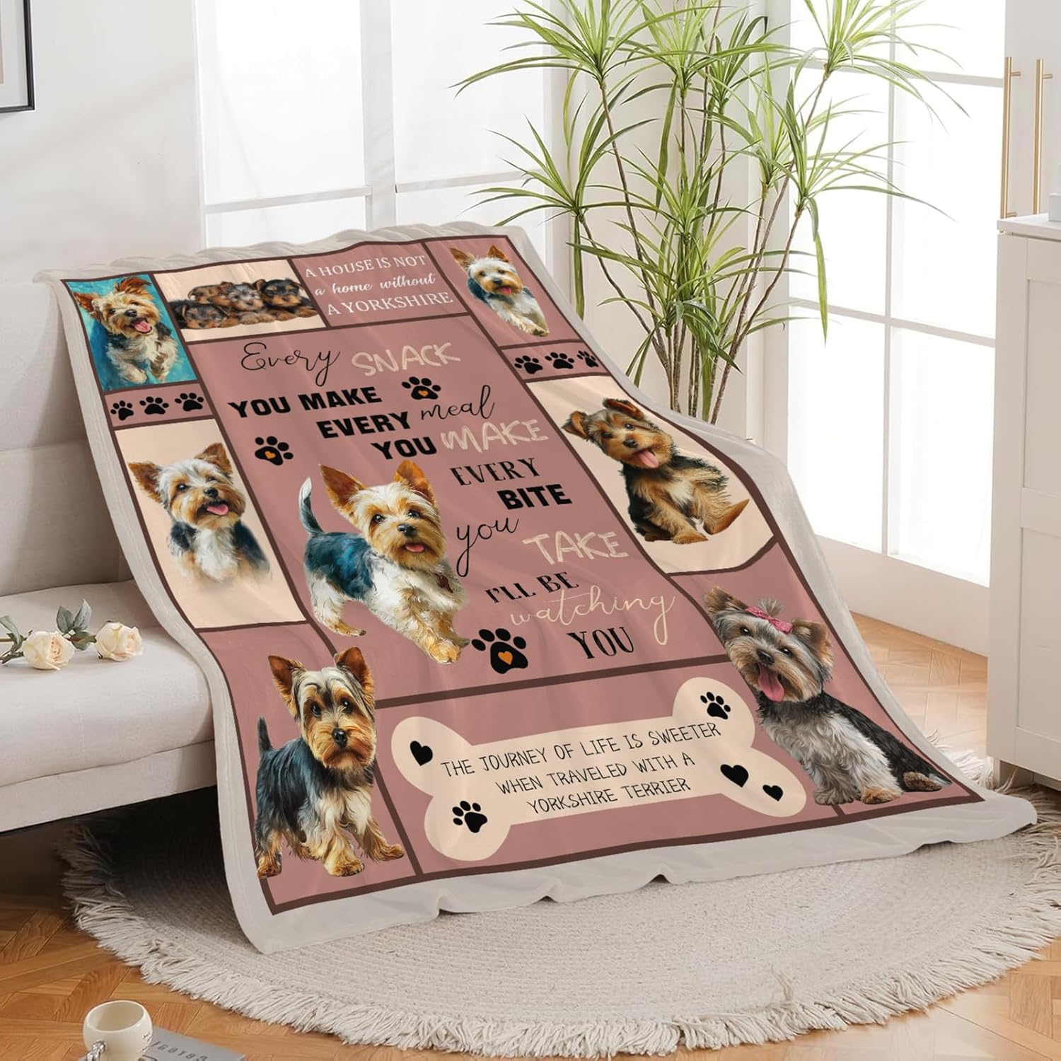 Yorkie Throw Blanket Yorkshire Terrier Puppy Stuff Gifts for Dog Lover Kids Girls Boys Adults Women Men Soft Cozy Warm Plush Fluffy Fuzzy Fleece Blanket Decor 50''X60''