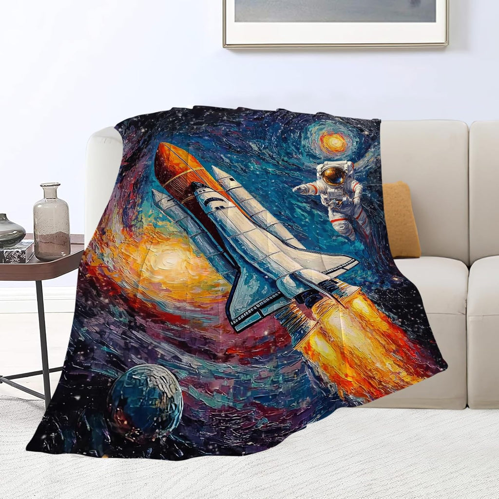 Space Rocket Blanket Astronaut Throw Blankets Gifts for Girls Boys Kids Soft Cozy Fleece Plush for Couch Sofa Bed 50"x40"