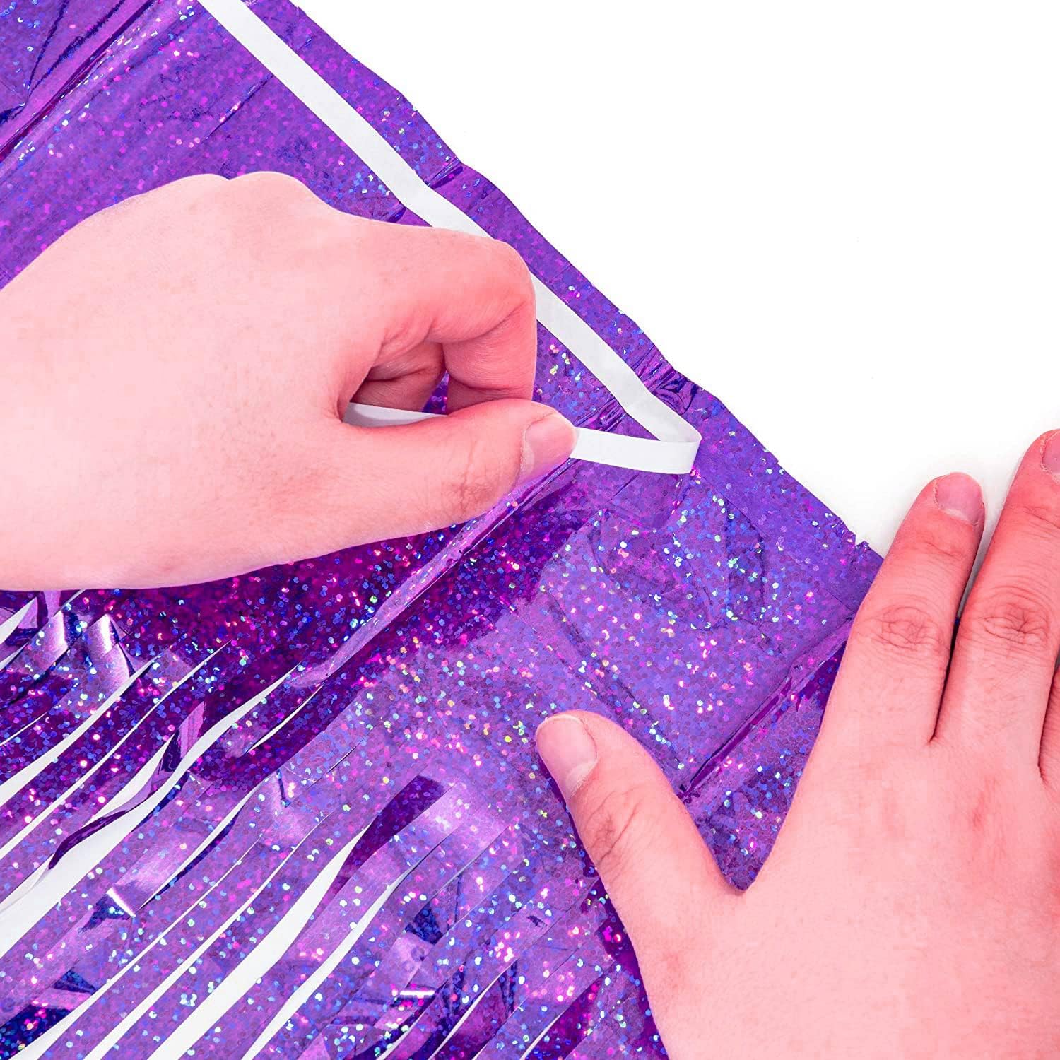 BRAVESHINE Purple Tinsel Foil Fringe Curtains - 2Pcs 3.2x8.2ft Metallic Streamers Backdrop for Christmas/Hunters/Girl/Women/Birthdays/Bridal Shower/Bachelorette/Anniversary/Engagement Party Decor
