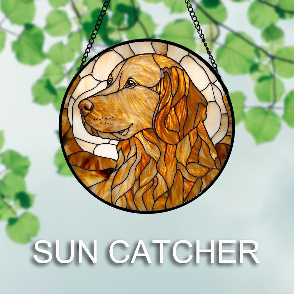Stained Glass Window Hanging 4 Pcs Set Cute Cat and Dog 6.3" - Animal Suncatcher Door Garden Sun Catcher Decor Birthday Mother's Day for Mom Woman Nana Girl Boy Friend