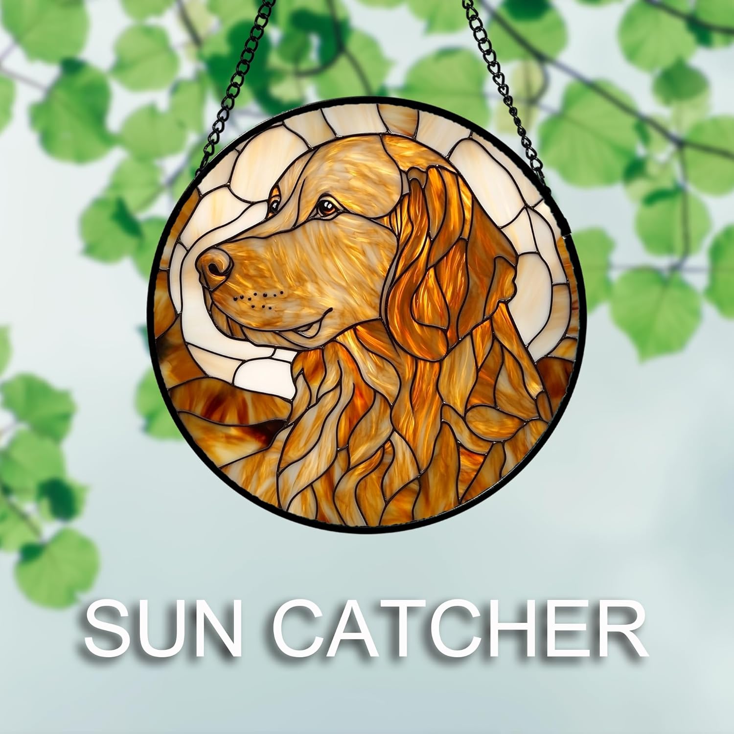 Stained Glass Window Hanging 4 Pcs Set Cute Cat and Dog 6.3" - Animal Suncatcher Door Garden Sun Catcher Decor Birthday Mother's Day for Mom Woman Nana Girl Boy Friend
