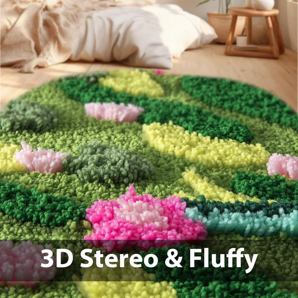 Green Floral Large Bathroom Rugs Bath Mat 3ft Non Slip Washable,3D Moss Rug Aesthetic Irregular Shaped Carpet for Bedroom,Tufted Rugs for Bedroom Dorm,Microfiber Grass Mat for Playroom Cute 40 X 20IN
