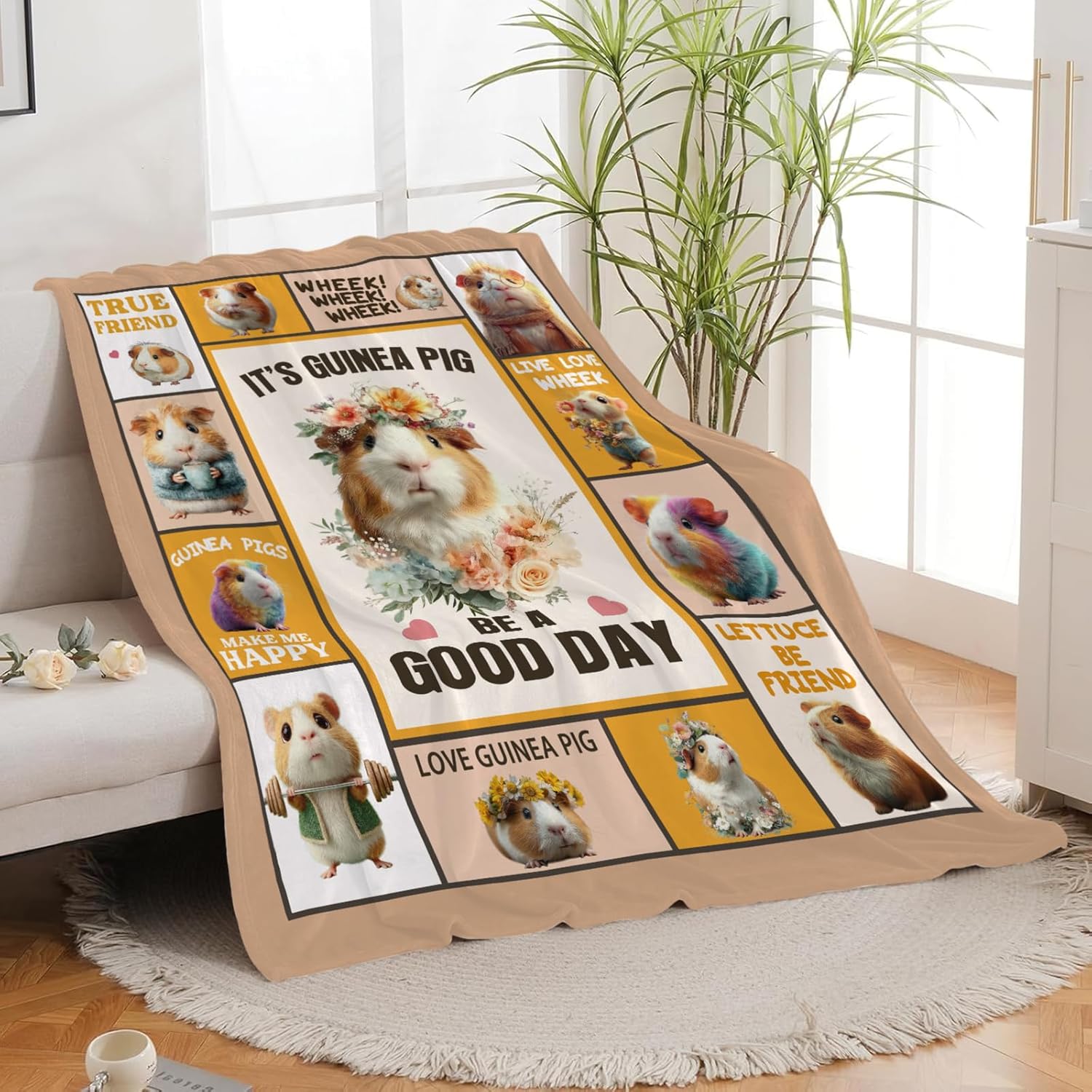 Guinea Pig Throw Blanket Guinea Pig Stuff Gifts for Kids Girls Boys Adults Women Men Soft Cozy Warm Plush Fluffy Fuzzy Fleece Blanket Decor 40''X50''