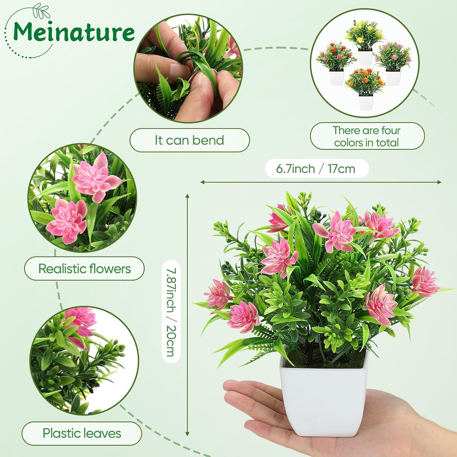 Fake Plants 4 Packs, Small Artificial Plants with Flowers, Black Faux Plants for Bathroom, Office, Home, Conference Table Decor, Indoor Desk Decor for Library, Restaurant (Spring Color 2)
