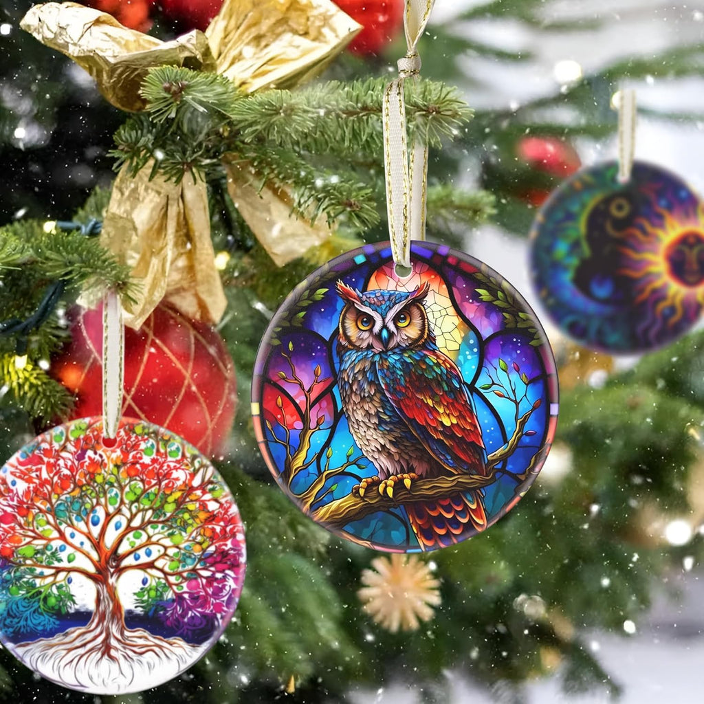 2025 Owl Christmas Ornaments - Round Ceramic, Christmas Tree Ornament, Holiday Decor for Tree, Beautiful Gift Idea