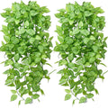 Artificial Hanging Plants 2pcs Fake Hanging Plant Artificial Faux Plant Outdoor UV Resistant Plastic Plants (Green)